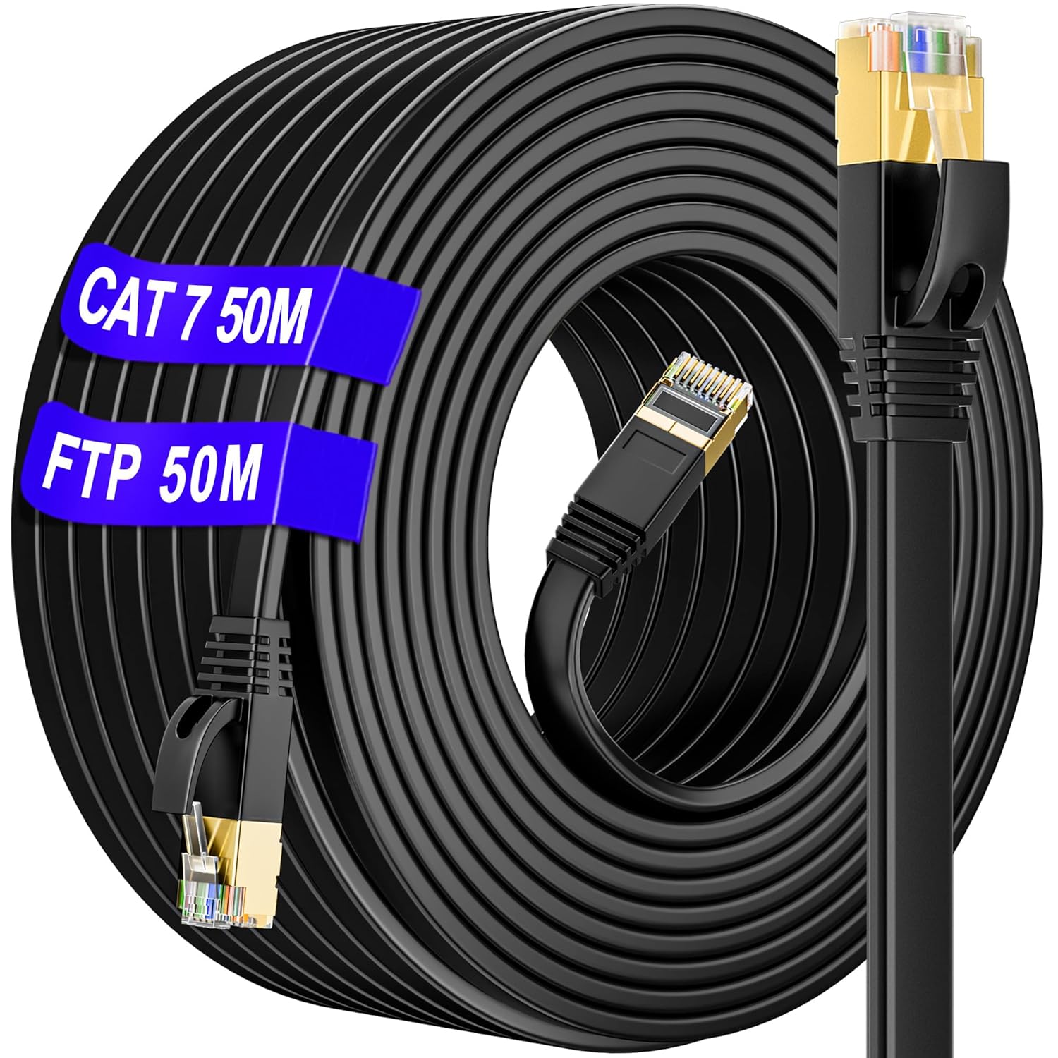 Ethernet Cable 50m Cat 7 Outdoor & Indoor, SSTP Internet Cable 50m High Speed 10...