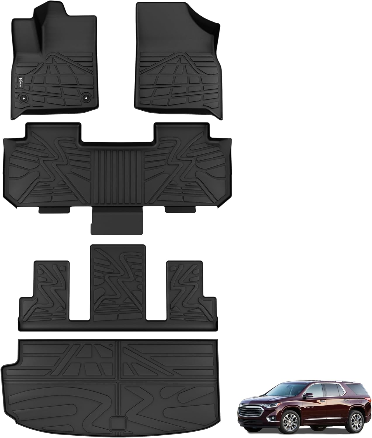 KARPAL Floor Mats Fit for 2018-2024 Chevrolet Traverse 7 Seats with 2nd Row Buck...