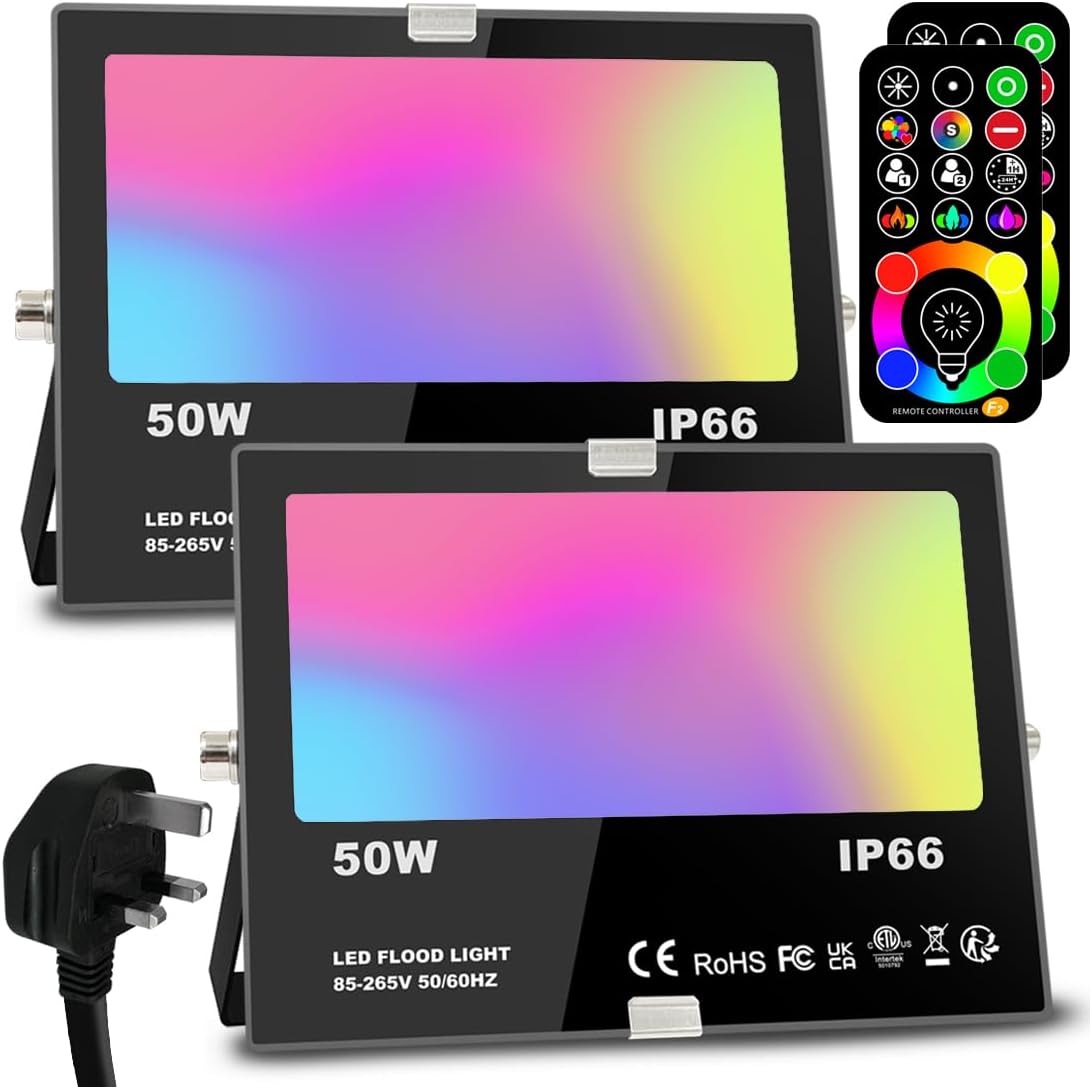 Jayool LED Floodlight Outdoor 50W 5000LM, Flood Lights Colour Changing, 120 RGB...