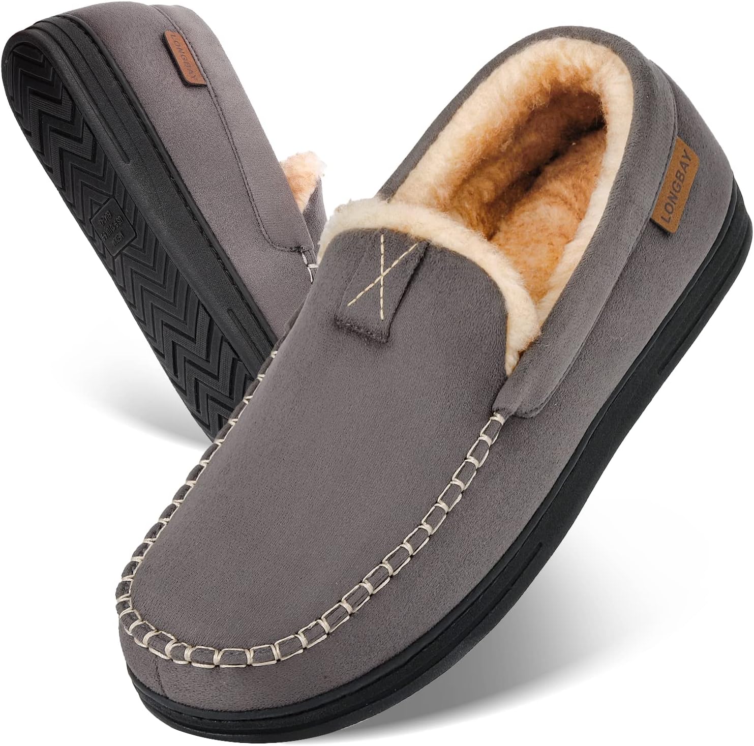 LongBay Men's Comfort Moccasin Slippers, Special Slippers with Memory Foam, Warm...