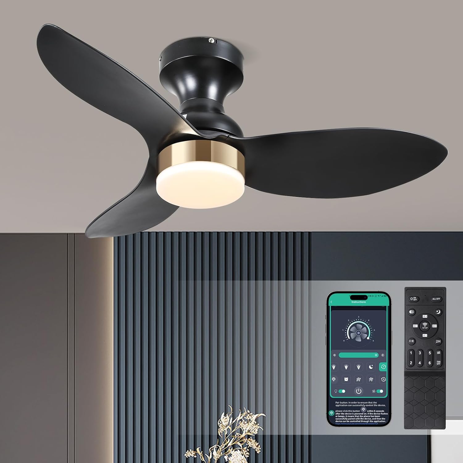 Special Low Profile Flush Mount Ceiling Fans, High-Quality Ceiling Fans with Lig...