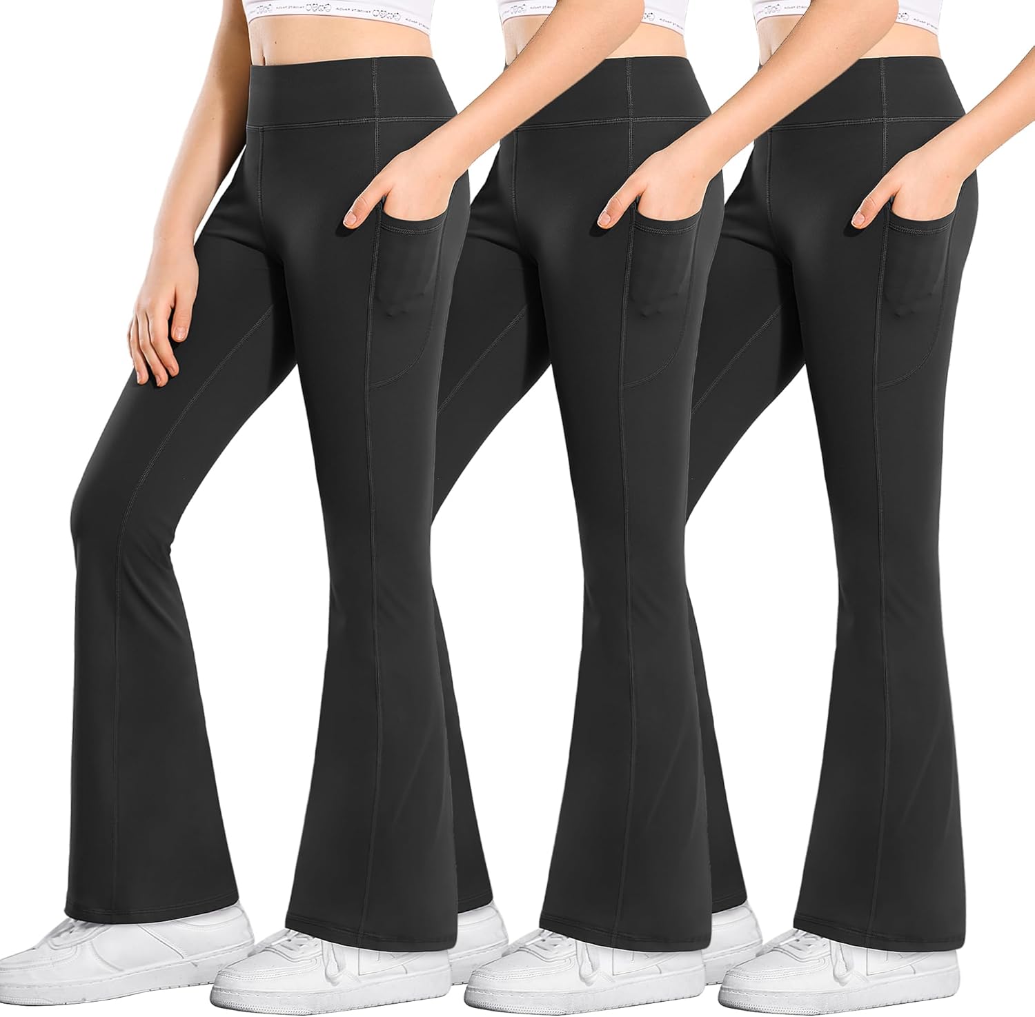 Stelle Girl's Flare Leggings with Pockets High Waisted Bootcut Yoga Pants Kids D...