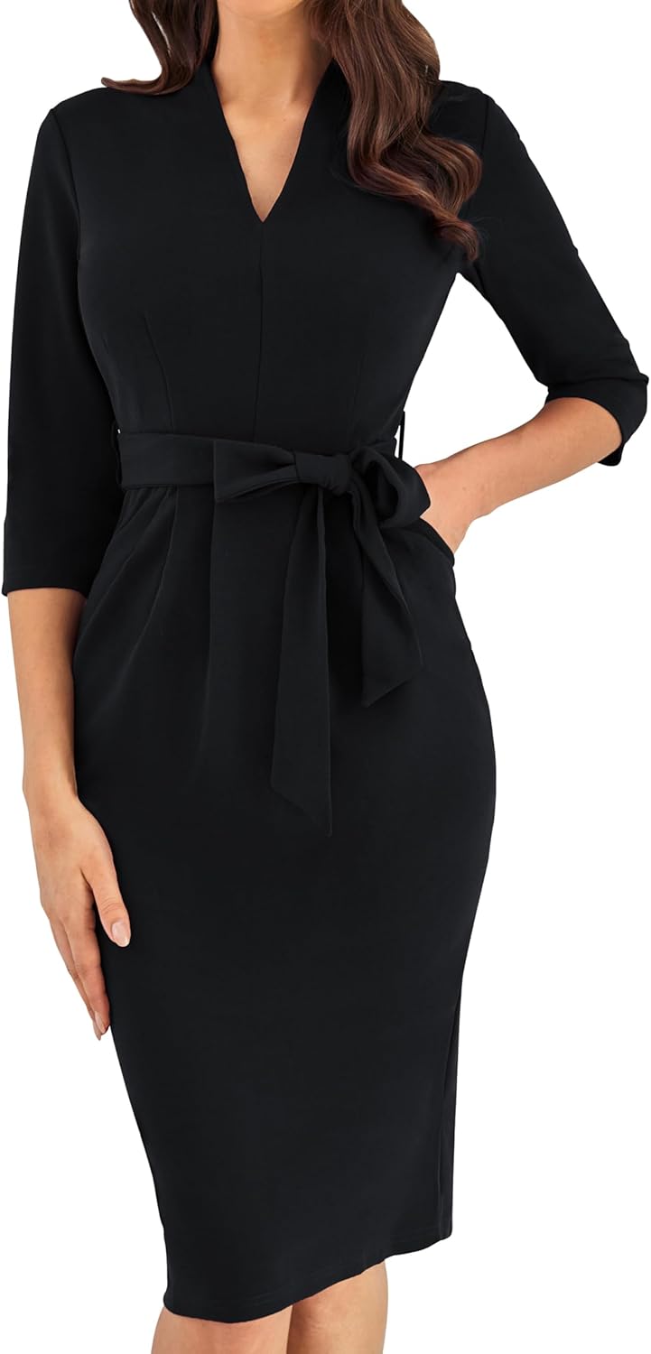 GRACE KARIN Women's Cocktail Dress 3/4 Sleeve Elegant Midi Bodycon Dress with Po...