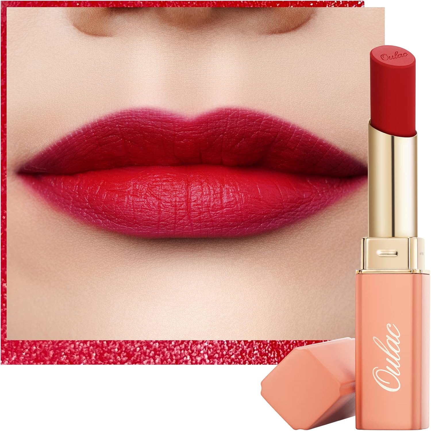 Oulac Soft Matte Lipstick for Women - Red Lipstick & Blush Duo, Cream to Powder...