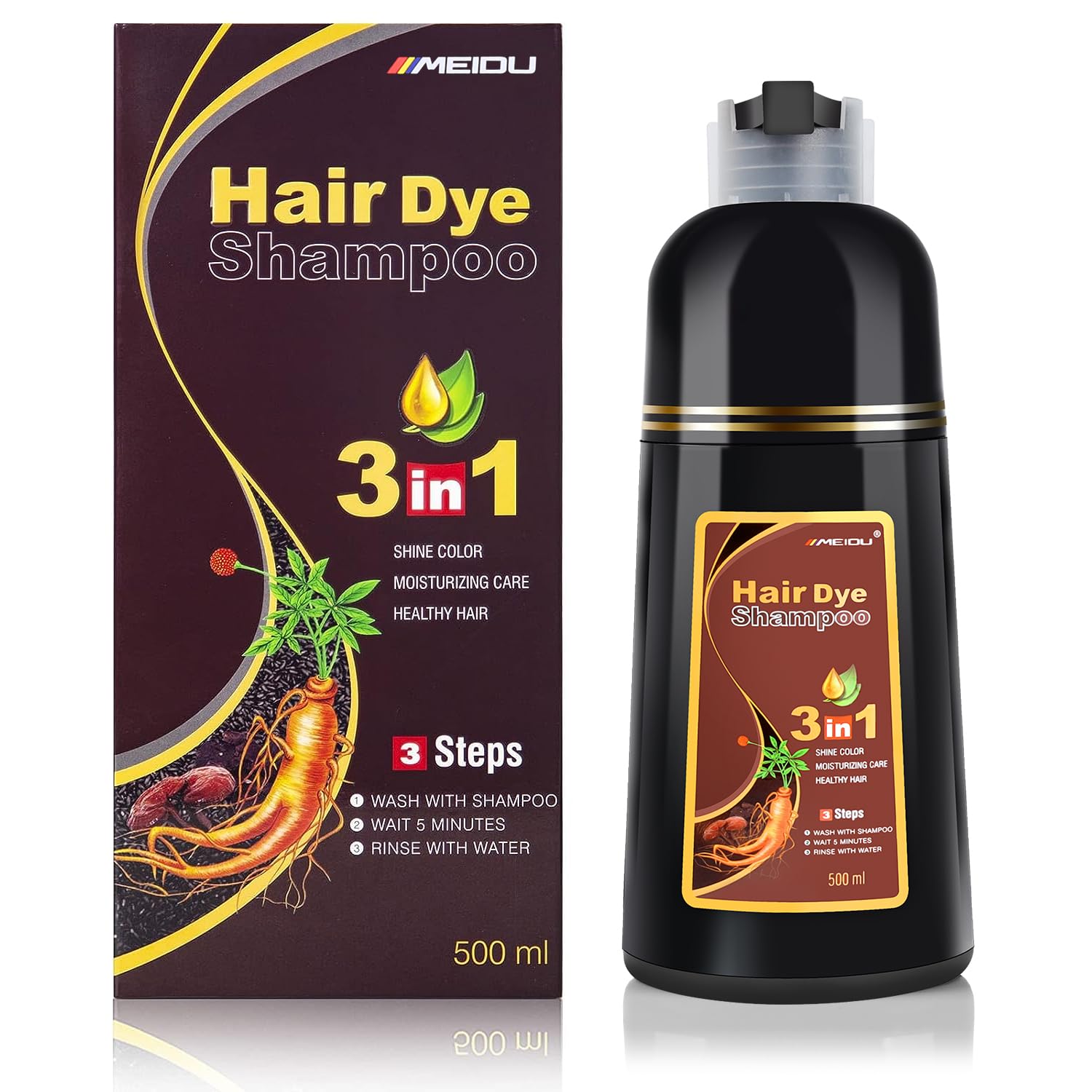 KINGMING Dark Brown Herbal Shampoo, Special Instant Color Shampoo for Gray Hair...