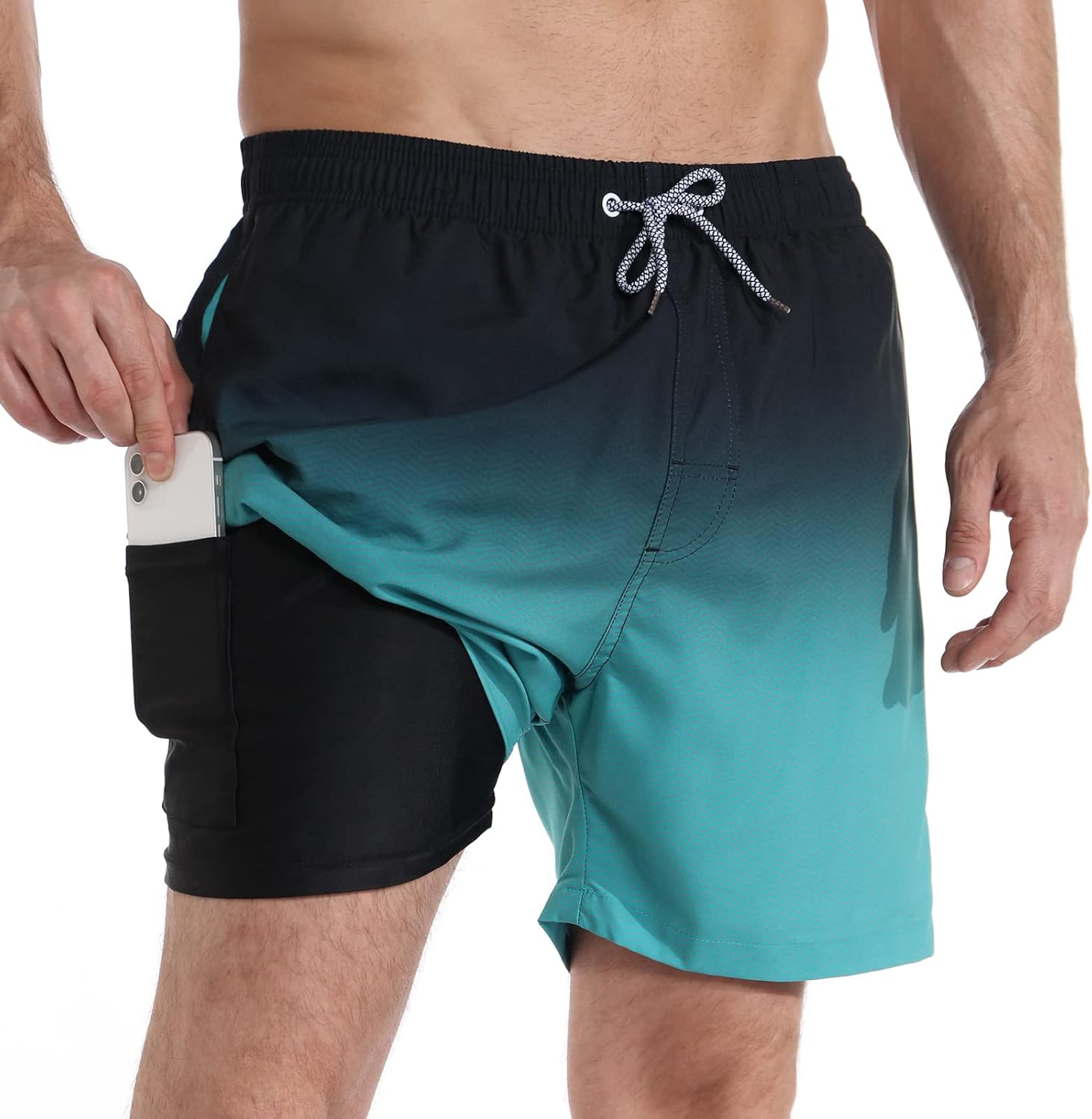 zeetoo Mens Swim Trunks with Compression Liner 5.5" Inseam Swim Shorts Quick Dry...