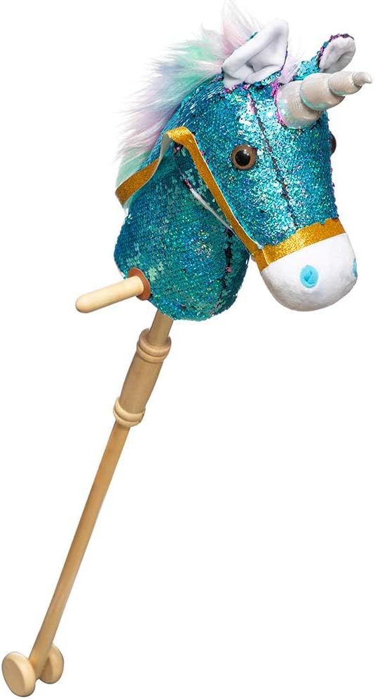 BEJOY Hobby Horse, Sequin Stick Horse with Wood Wheels Horse Toy Real Pony Neigh...