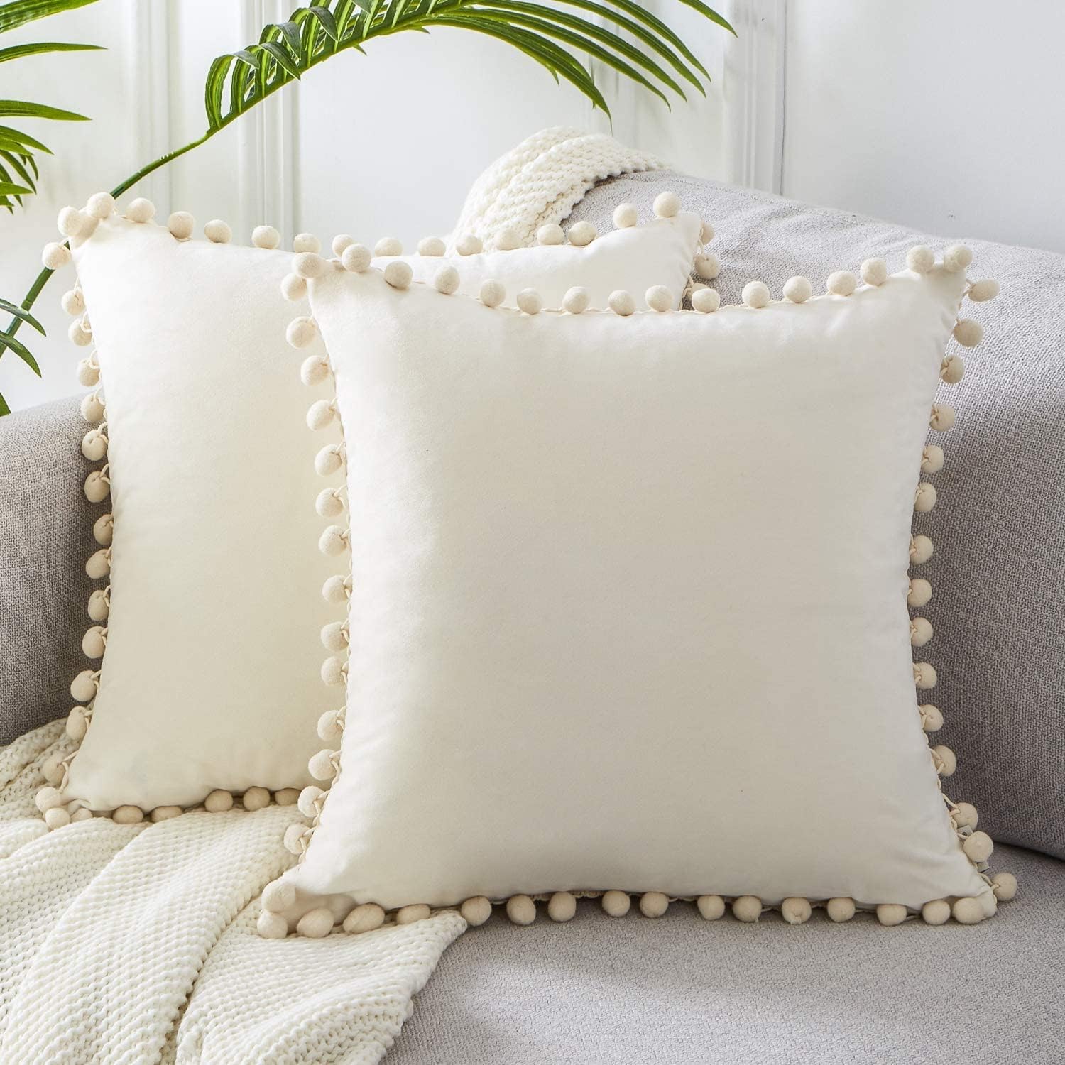 Topfinel Cushion Covers, Stylish Sofa Boho Cream Cushion Cover 60cm x 60cm, Larg...