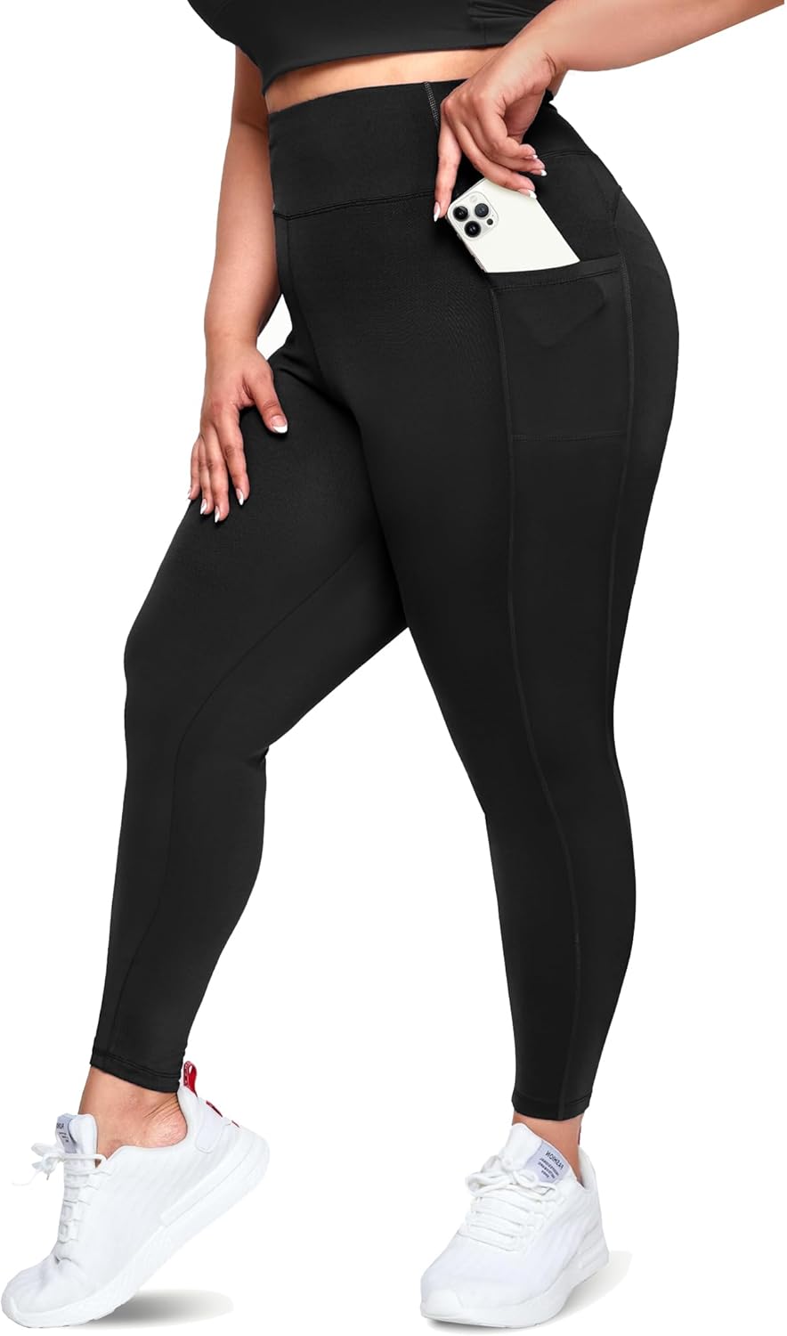 Happy.angel Plus Size Leggings with Pockets for Women, High Waisted Capri Yoga W...