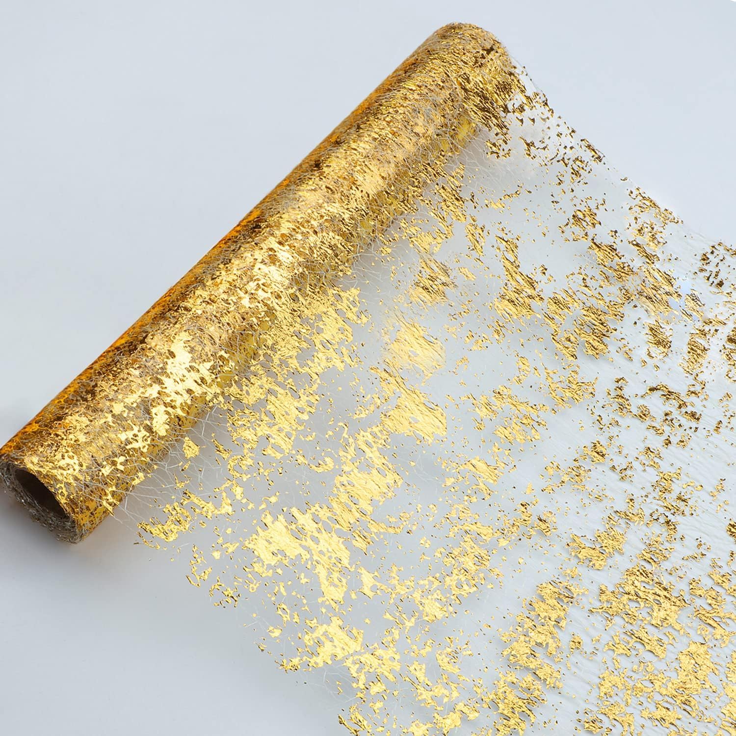 Snowkingdom Glitter Metallic Gold Table Runner 11 Inch x 49 Feet Thin Mesh Spark...