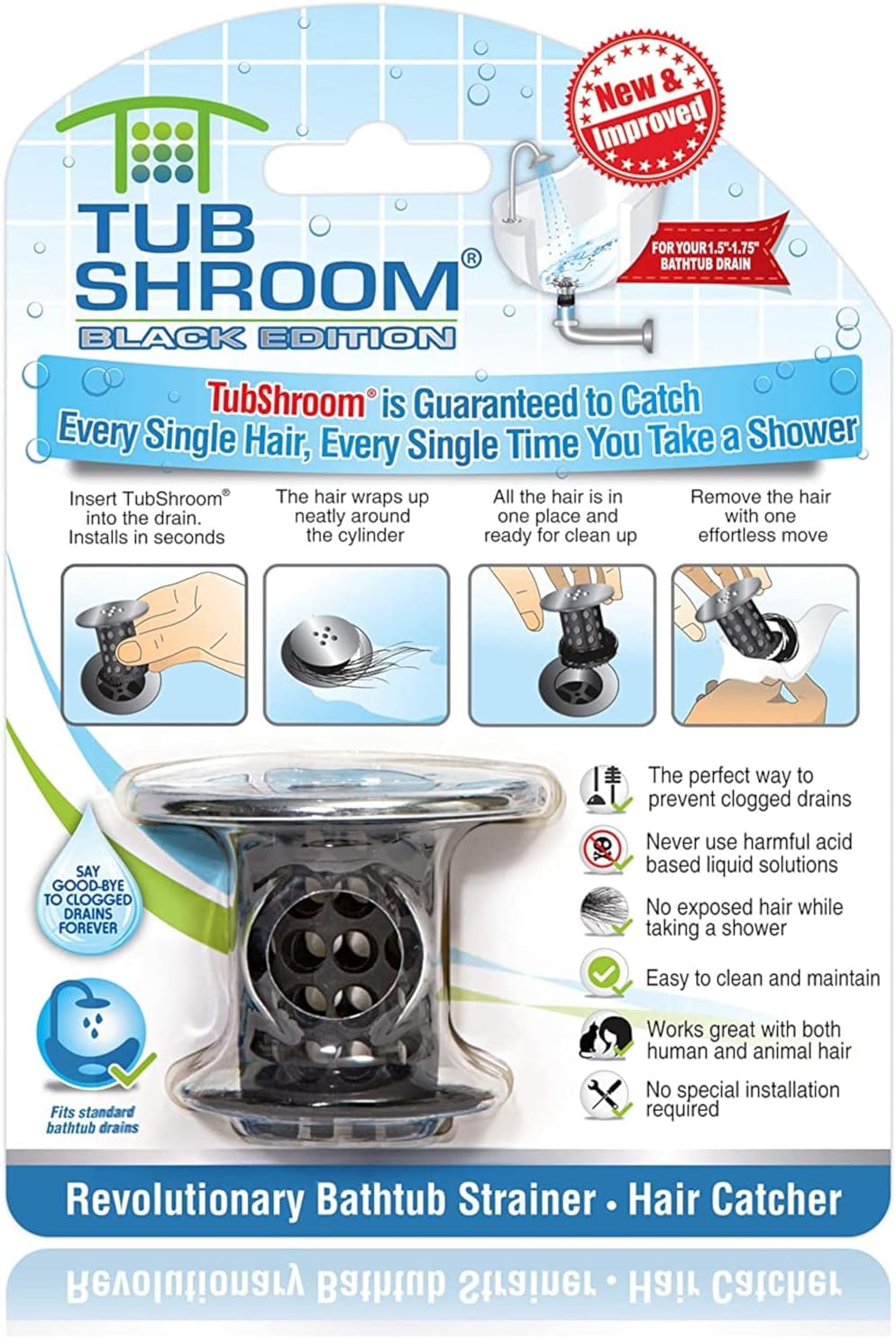 TubShroom Tub Drain Hair Catcher, Special Protector and Catcher for Bathroom Dra...