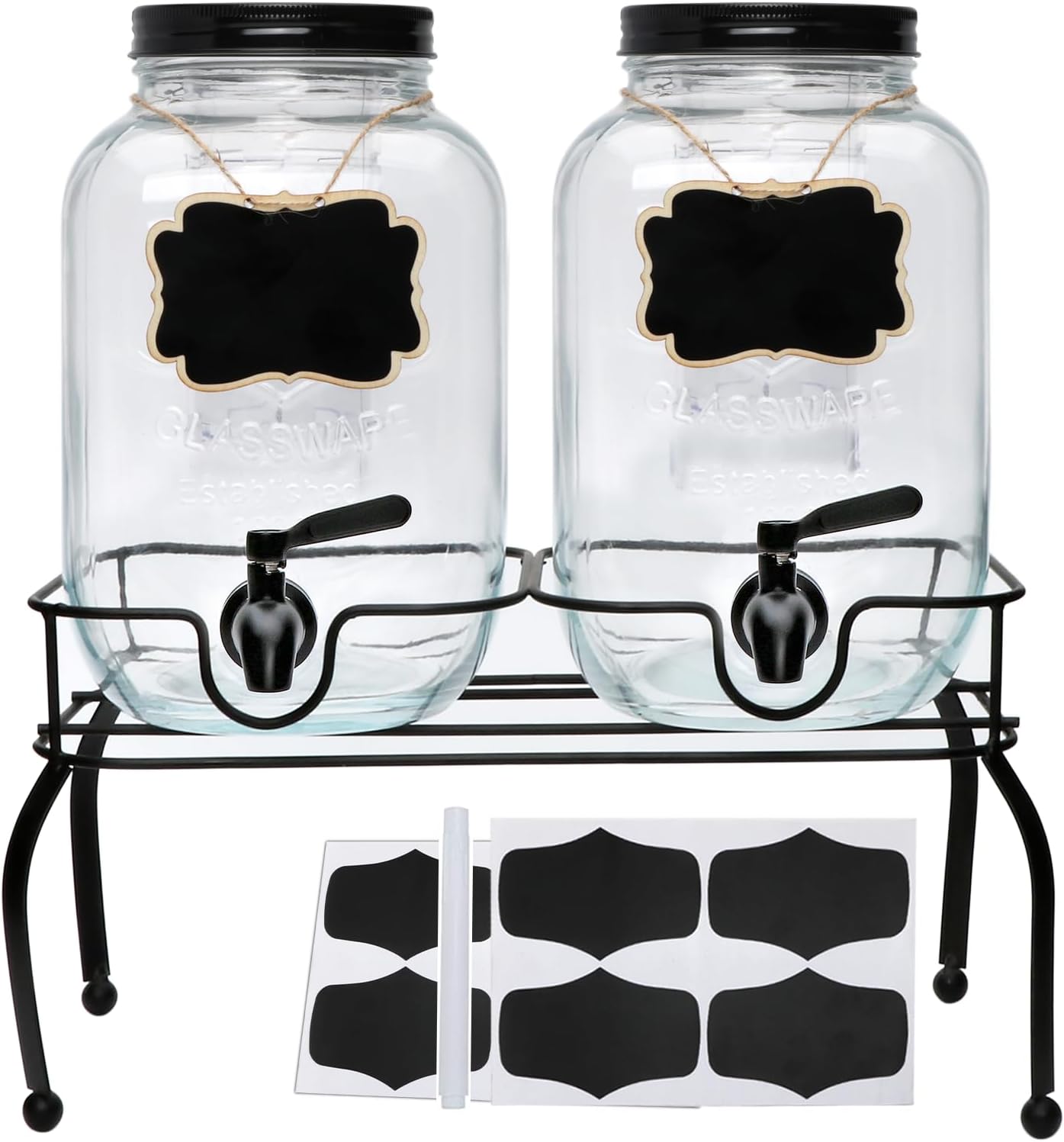 Accguan 1-Gallon Drink Dispenser, Special Glass Water Dispenser with Black Tin L...