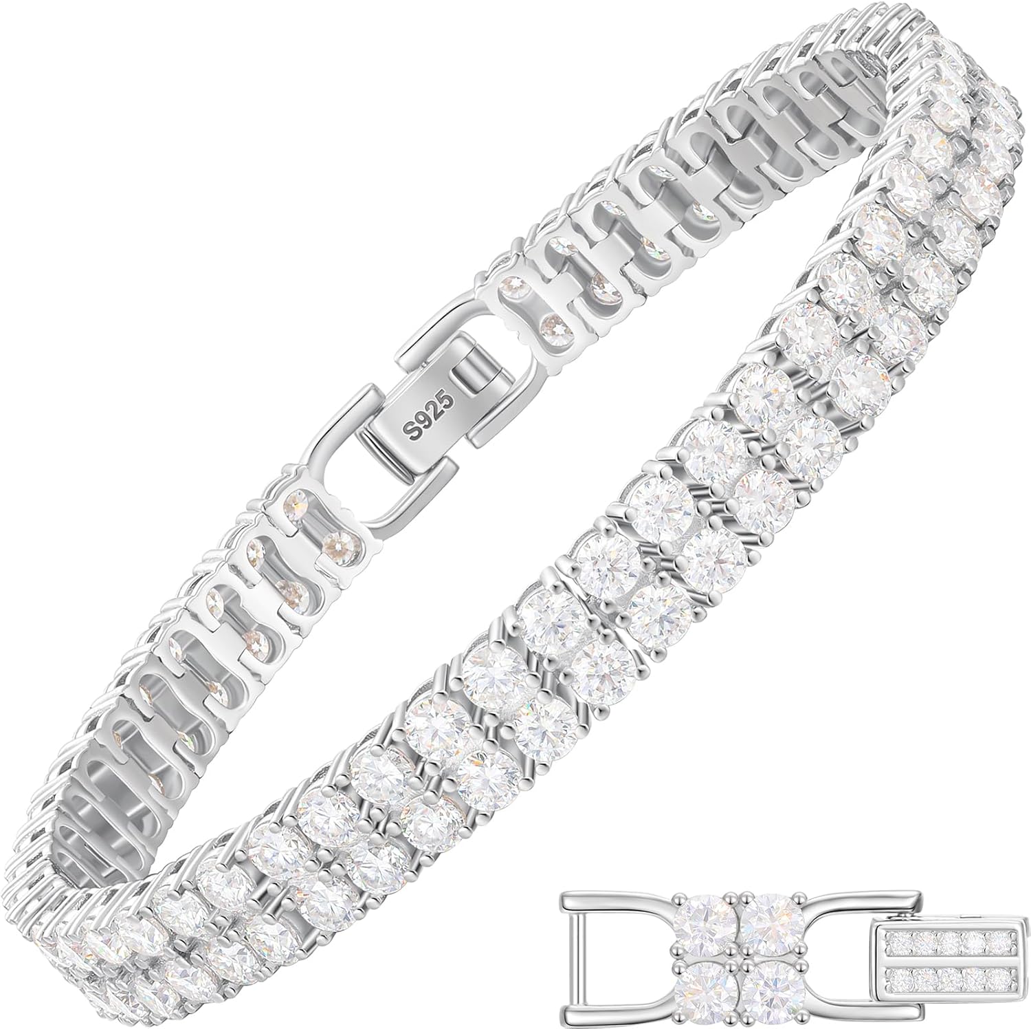 Moissanite Tennis Bracelet, 3.2Ct-17.0Ct Double Row Lab Grown Women Adjustable D...