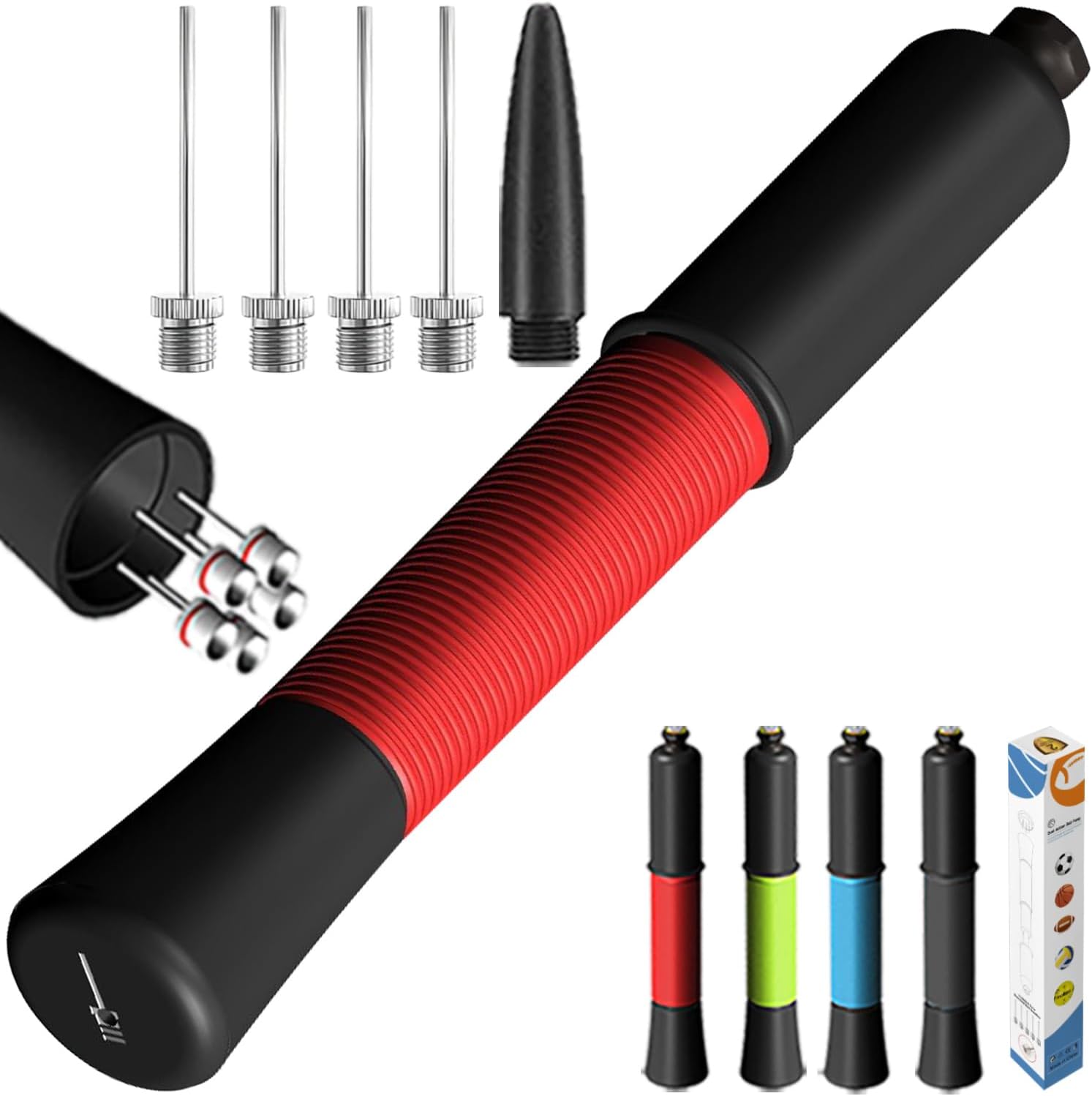 Football Pump with Needle Storage, Fenxyo Ball Pump with 5/10 Needles & Extendab...