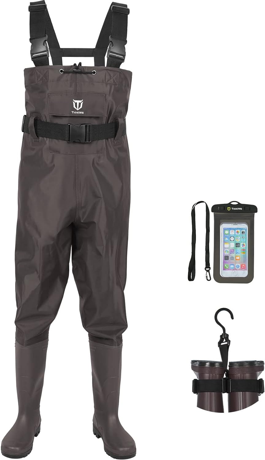 TIDEWE Bootfoot Chest Wader, 2-Ply Nylon/PVC Waterproof Fishing Hunting Waders w...