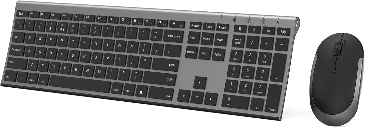 Rechargeable Wireless Keyboard and Mouse Set, seenda Full Size Ultra Thin Quiet...
