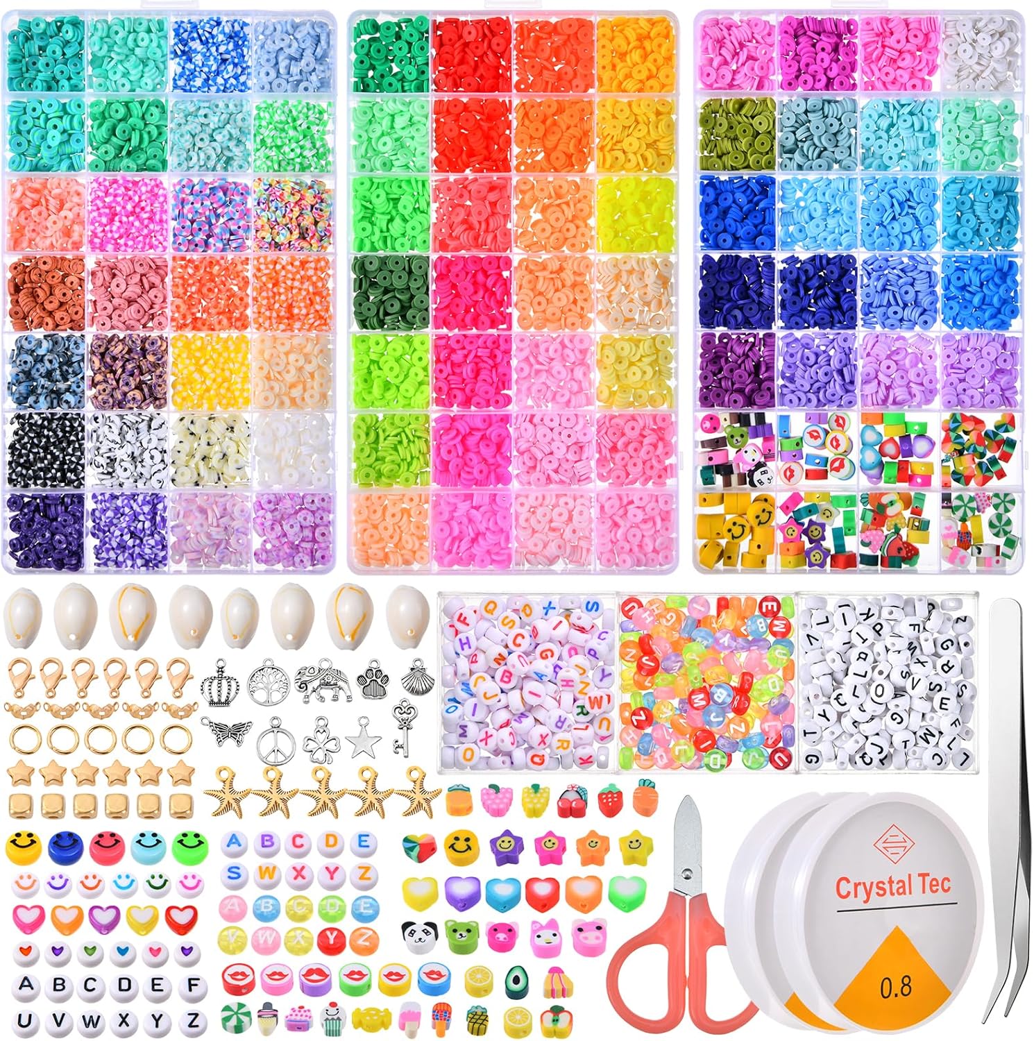Caresity Polymer Clay Beads Bracelet Making Kit, Special 76 Colors Flat Round He...