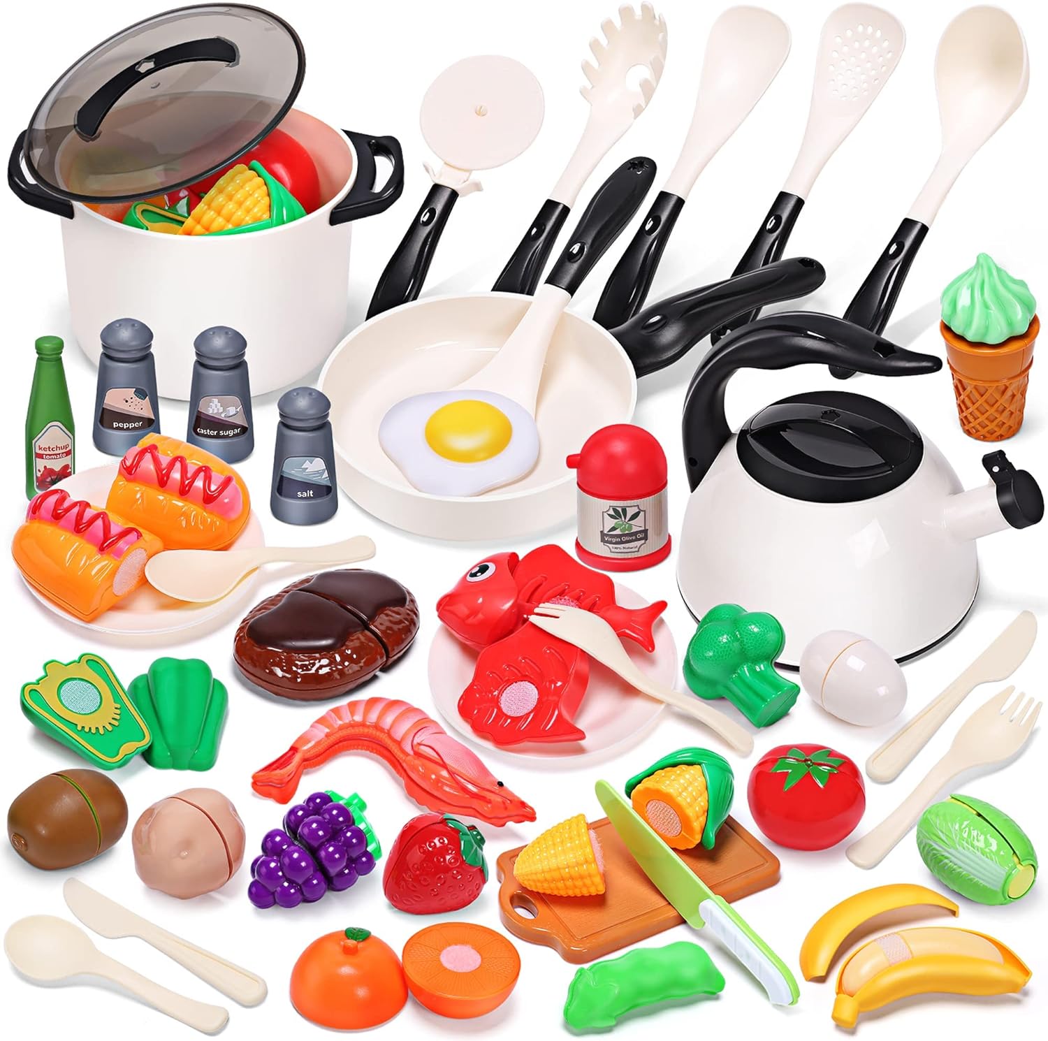 CUTE STONE Play Kitchen Accessories Toy, Play Food Sets for Kids Kitchen, Toddle...