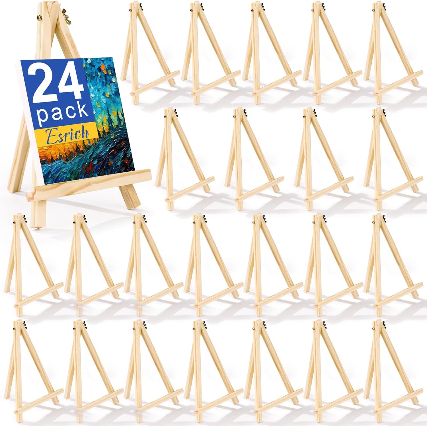 ESRICH 24 Pack 9 Inch Wood Easels, Easel Stand for Painting Canvases, Art,and Cr...