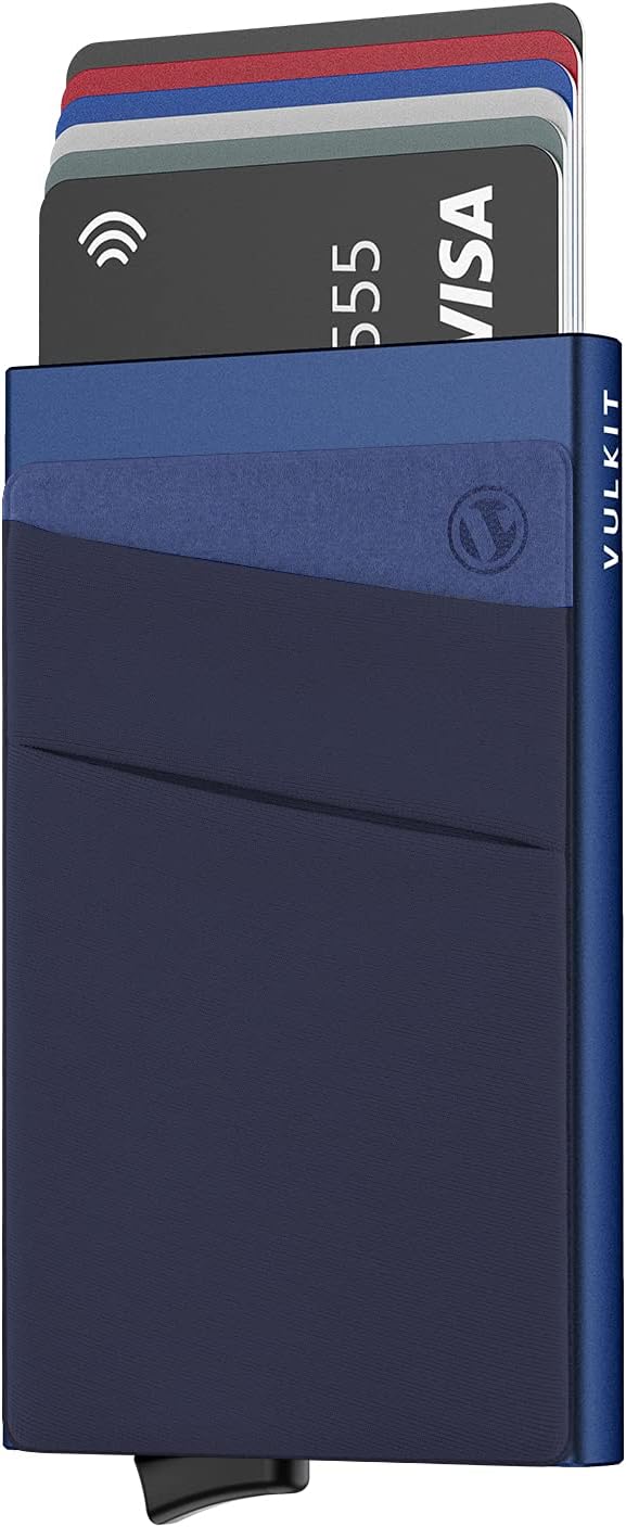 VULKIT Card Holder with Money Pocket Pop Up Wallet RFID Blocking Slim Metal Bank...