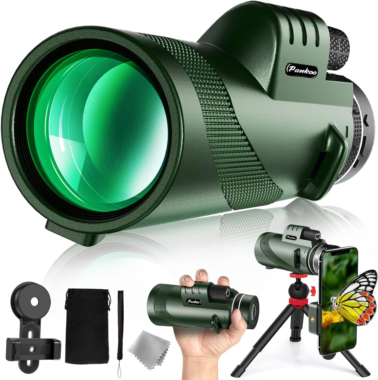 Pankoo 40x60 HD High Power Adult Monocular with Tripod and Smartphone Adapter -...