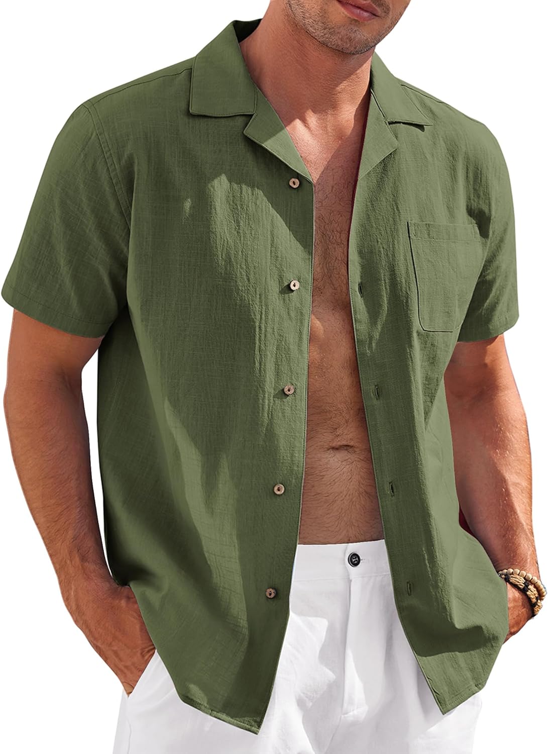 COOFANDY Mens Casual Cotton Linen Shirt, Special Short Sleeve Button Up Shirt, H...