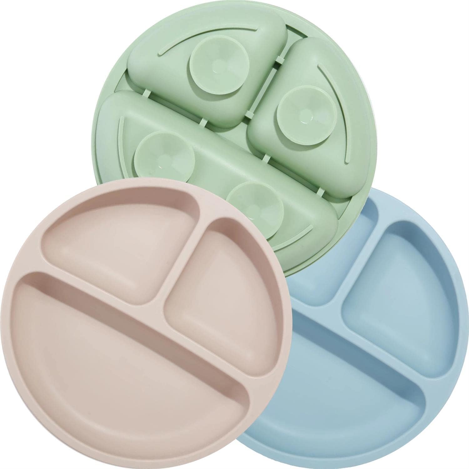 PandaEar Divided Unbreakable Silicone Baby and Toddler Plates, Special 3 Pack, I...