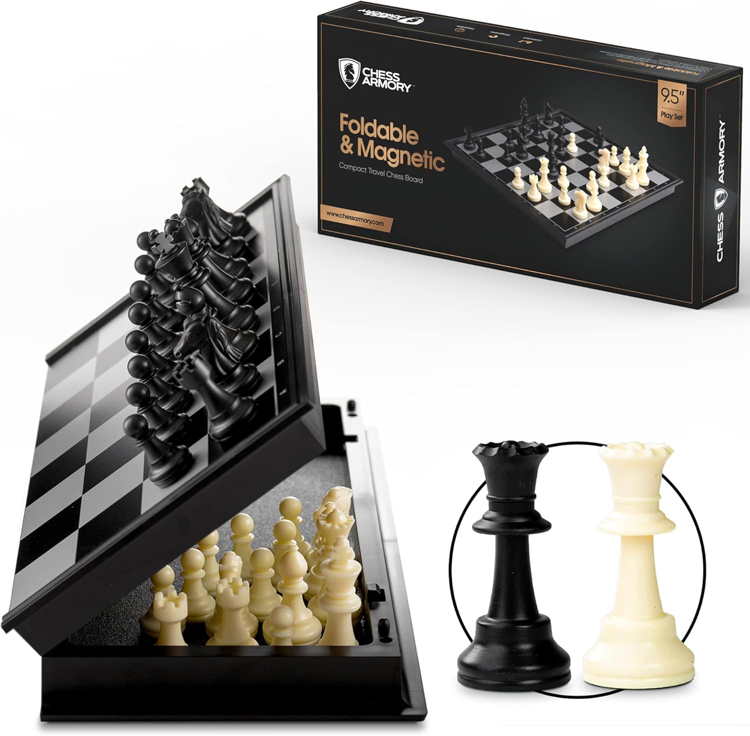 Chess Armory Magnetic 9.5 Inches Travel Chess Set, Special Folding Chess Board,...