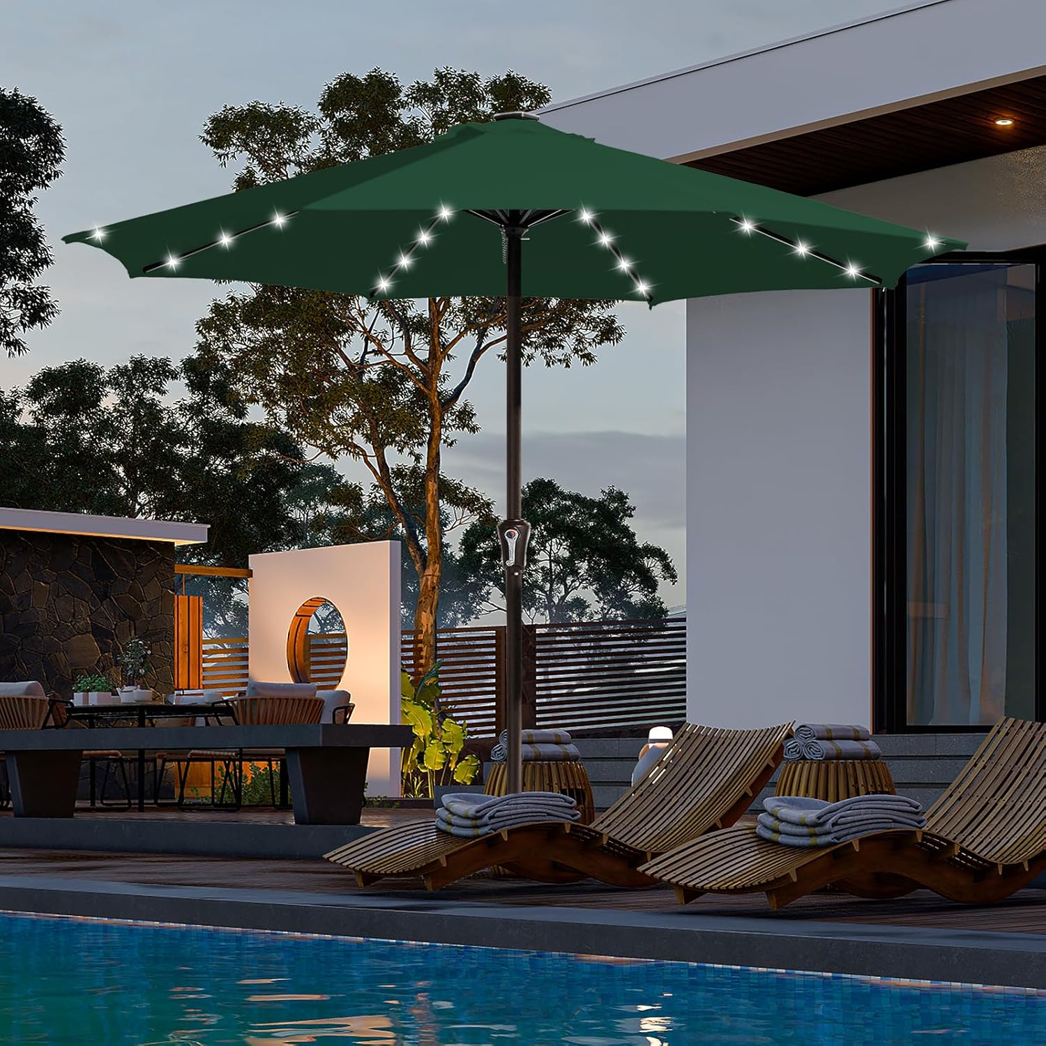 JEAREY Upgrade 11FT LED Lighted Patio Umbrella, Special Solar Outdoor Umbrella,...