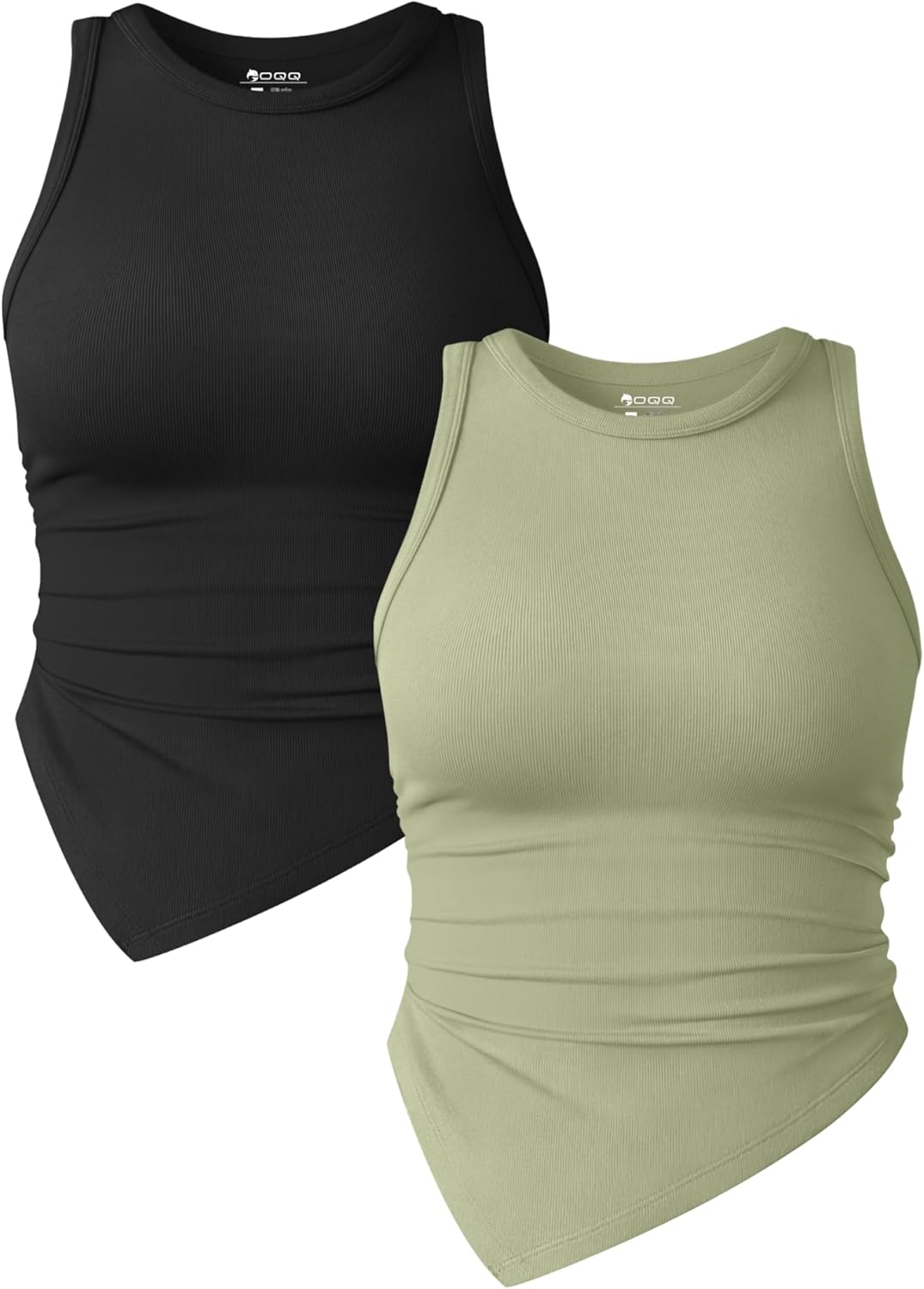 OQQ Women's Tank Tops, Special 2 Piece Ruched Crew Neck Sleeveless Tops, Innovat...