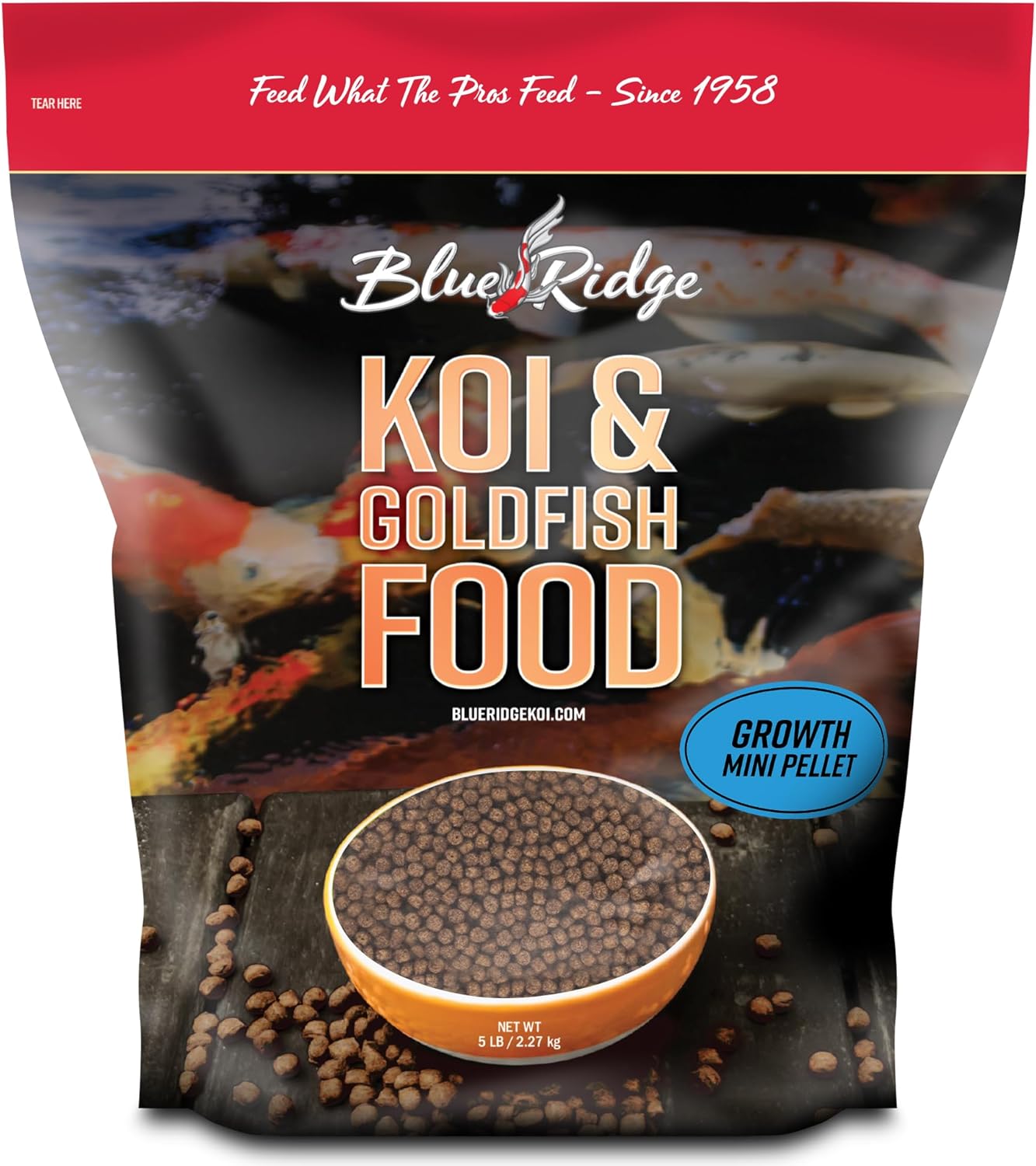 Blue Ridge Koi Fish Food 5lb - Koi Food Mini Growth Formula Goldfish Food, Premi...