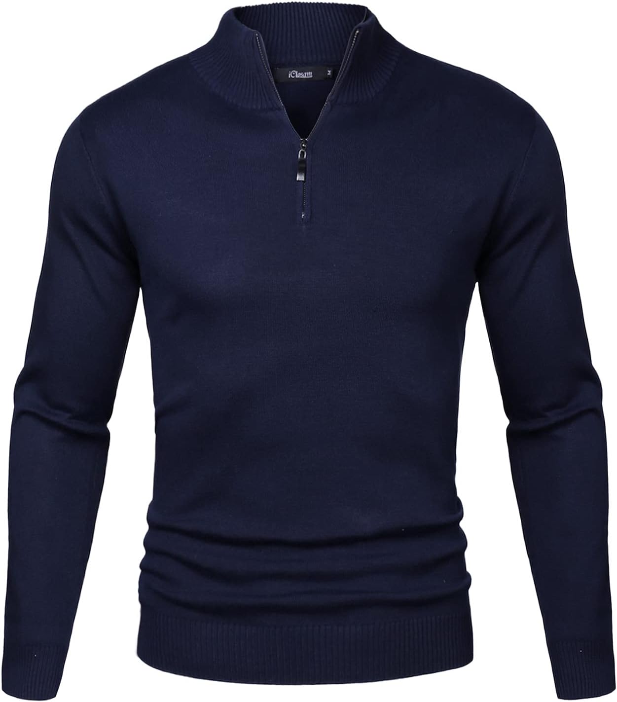 iClosam Men's Quarter Zip Knitted Pullover Regular Fit with Stand-Up Collar L Da...