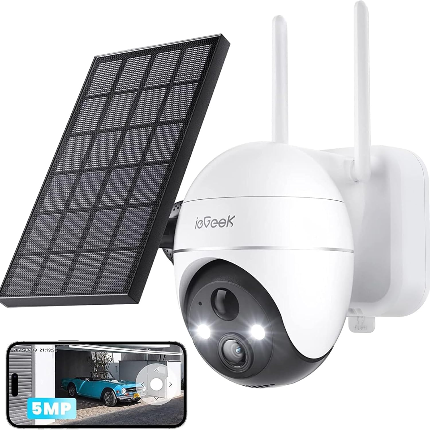 ieGeek 5MP 360° Solar Security Camera Outdoor Color Night Vision, Battery Wirele...