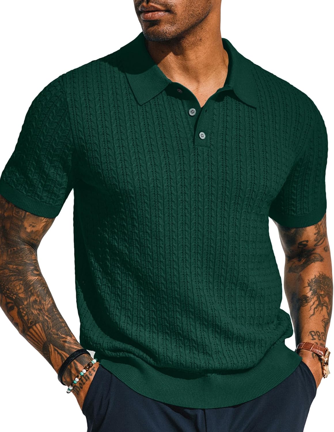 PJ PAUL JONES Mens Knit Polo Shirt Short Sleeve Hollow Out Knit Shirt Texture Kn...