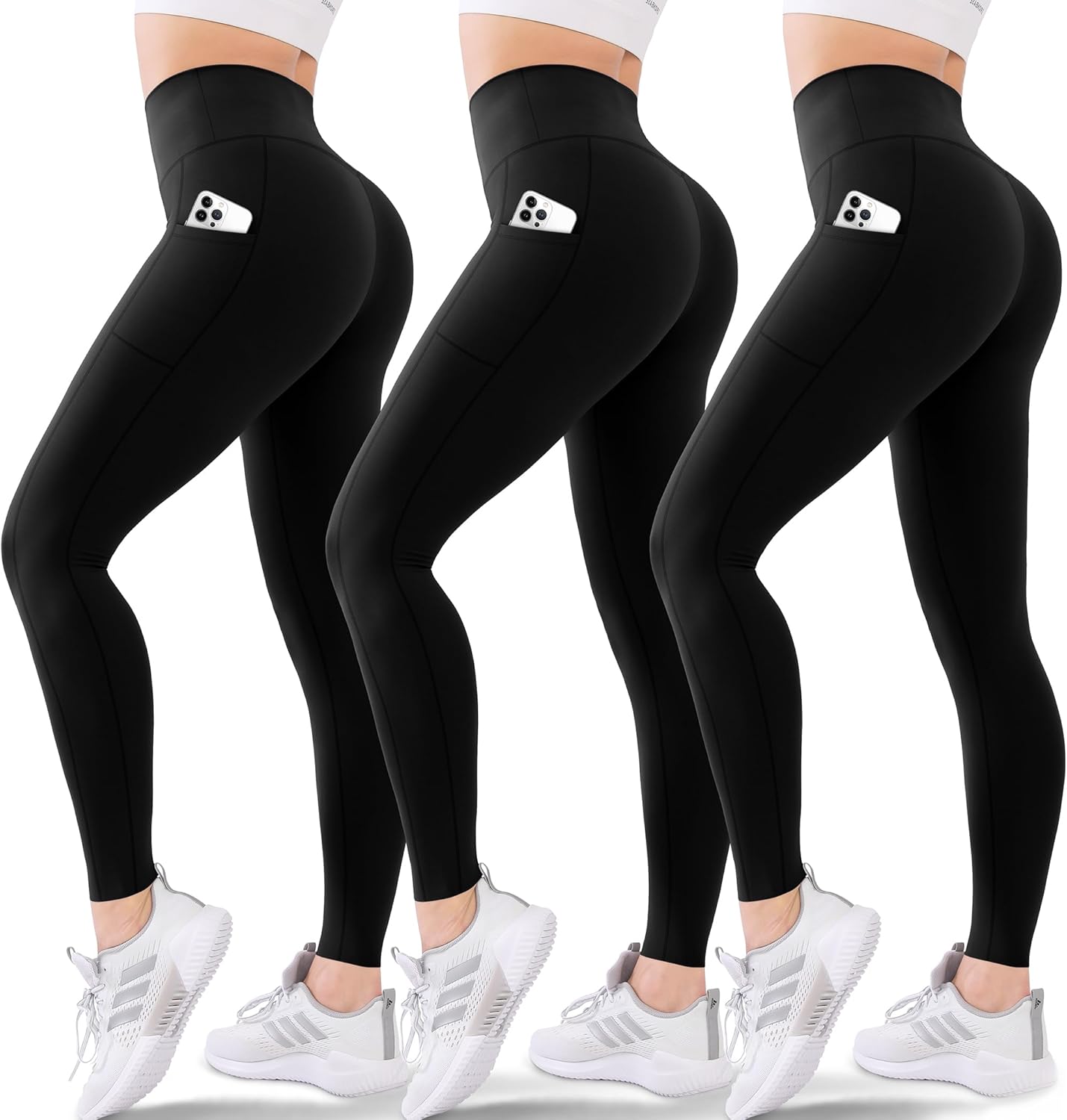 Blisset 3 Pack High Waisted Leggings for Women-Soft Athletic Tummy Control Pants...