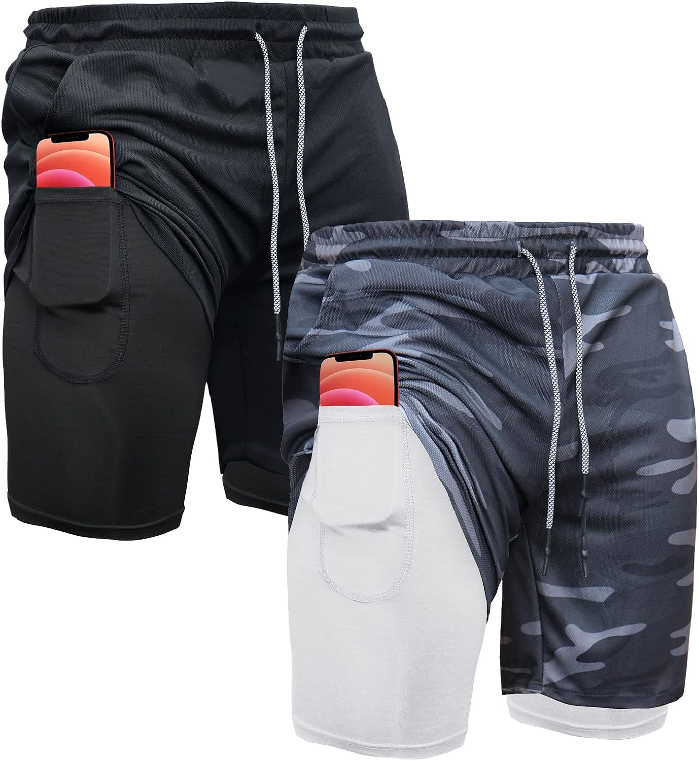 OEBLD Mens Athletic Shorts 2-in-1 Gym Workout Running 7'' Shorts with Towel Loop...