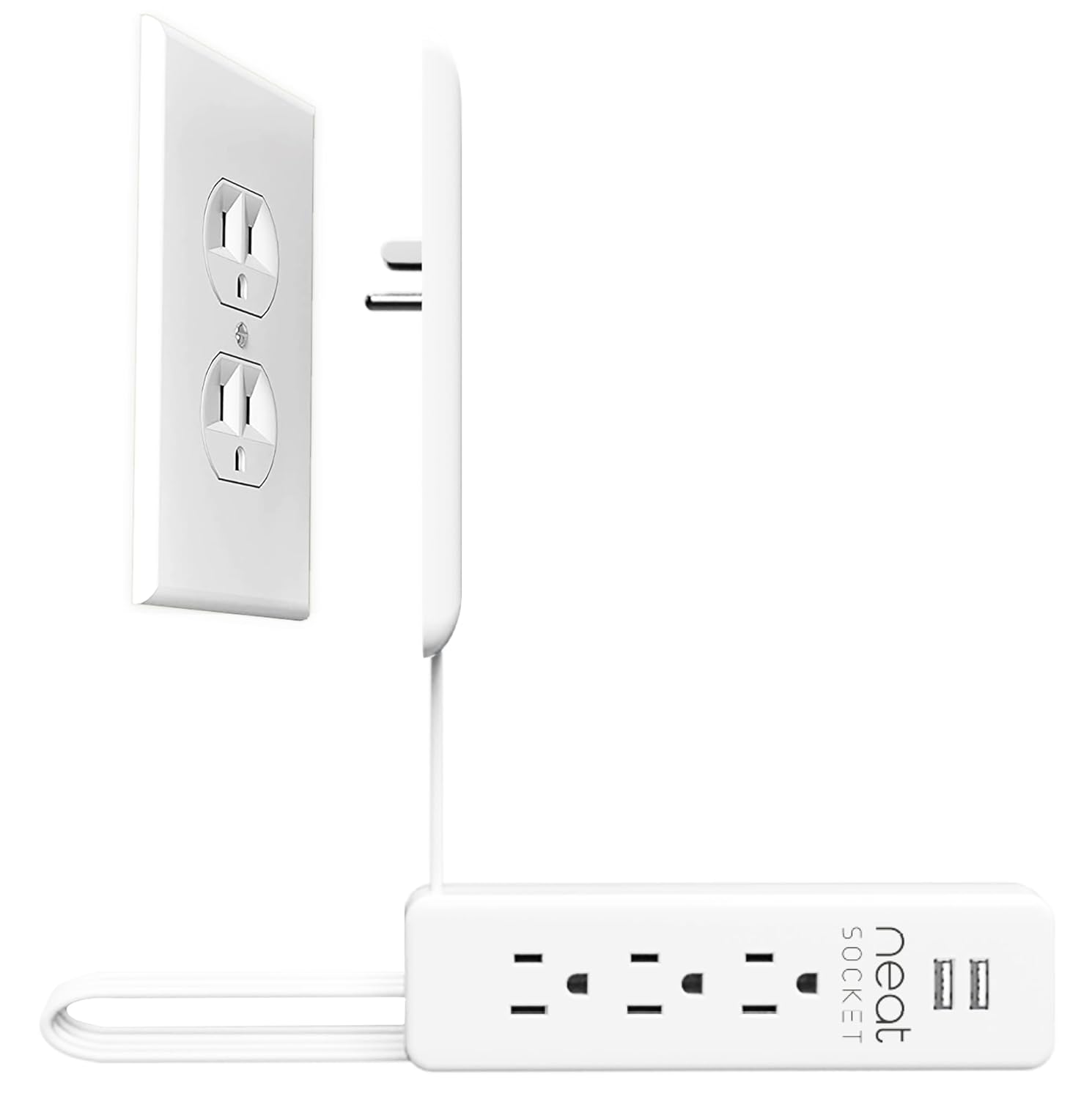 3ft Flat Extension Cord with USB Ports – Ultra Thin Flat Plug Extension Cord wit...