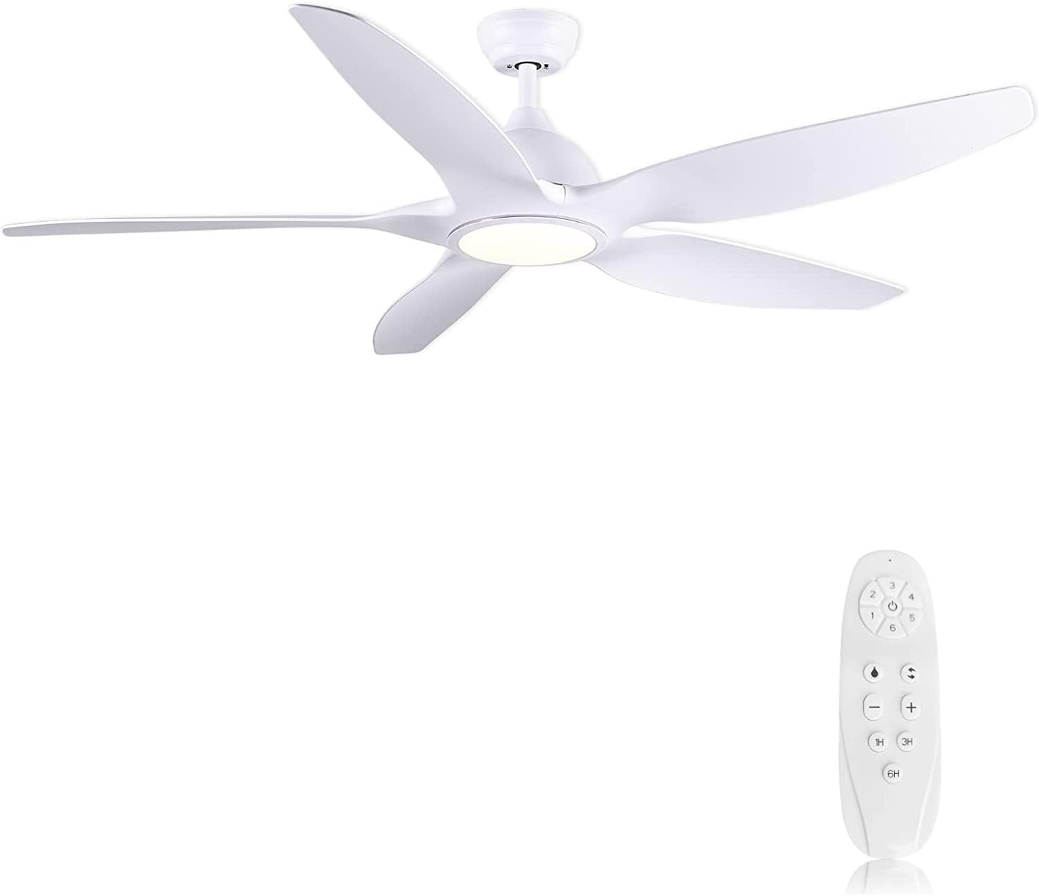 Newday 60" White Ceiling Fans with Light and Remote, Modern, Noiseless Reversibl...