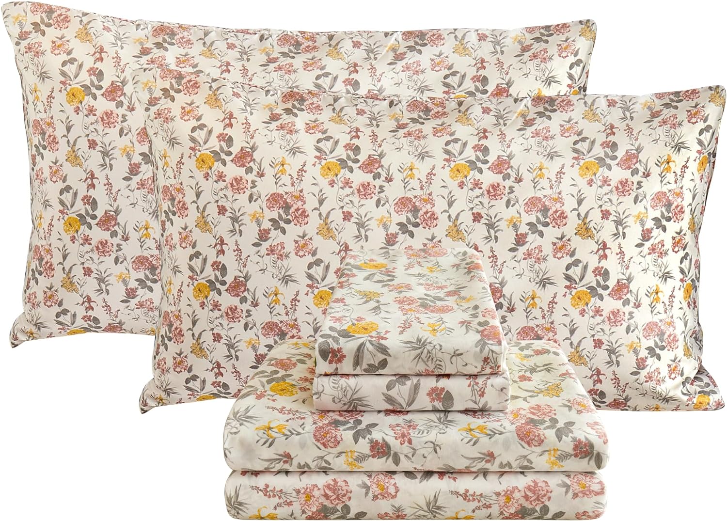 Viviland Floral King Sheet Set, Special 4 Pieces Bedding, Innovative Soft and Br...