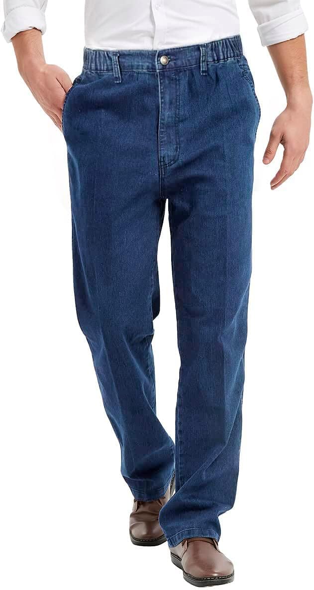 IDEALSANXUN Mens Jeans, Special Elastic Waist Jeans for Comfort, Innovative Zipp...