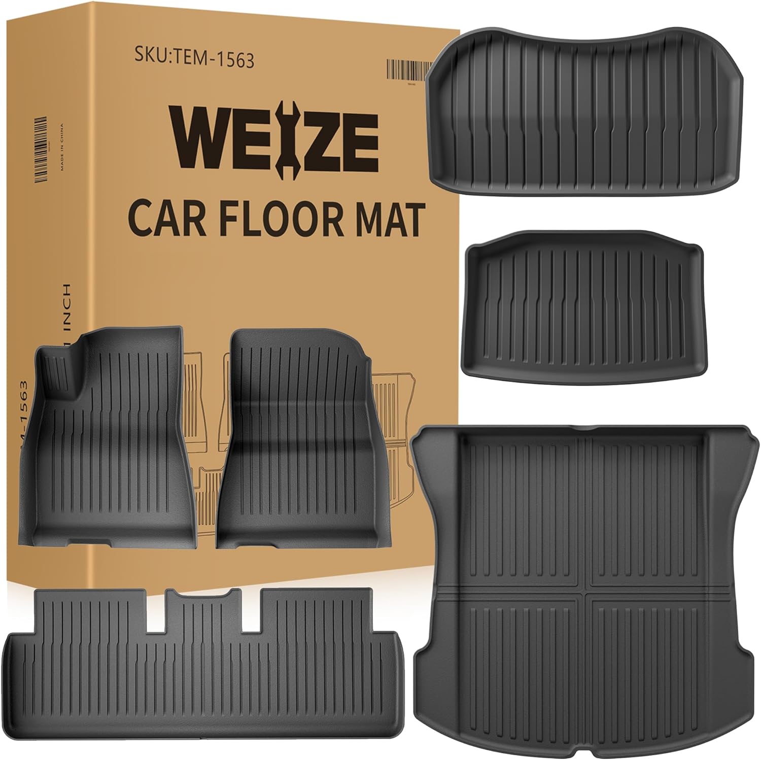 Weize Floor Mats for Tesla Model 3 5-Seat 2021-2023 2022 All Weather TPE Cargo L...