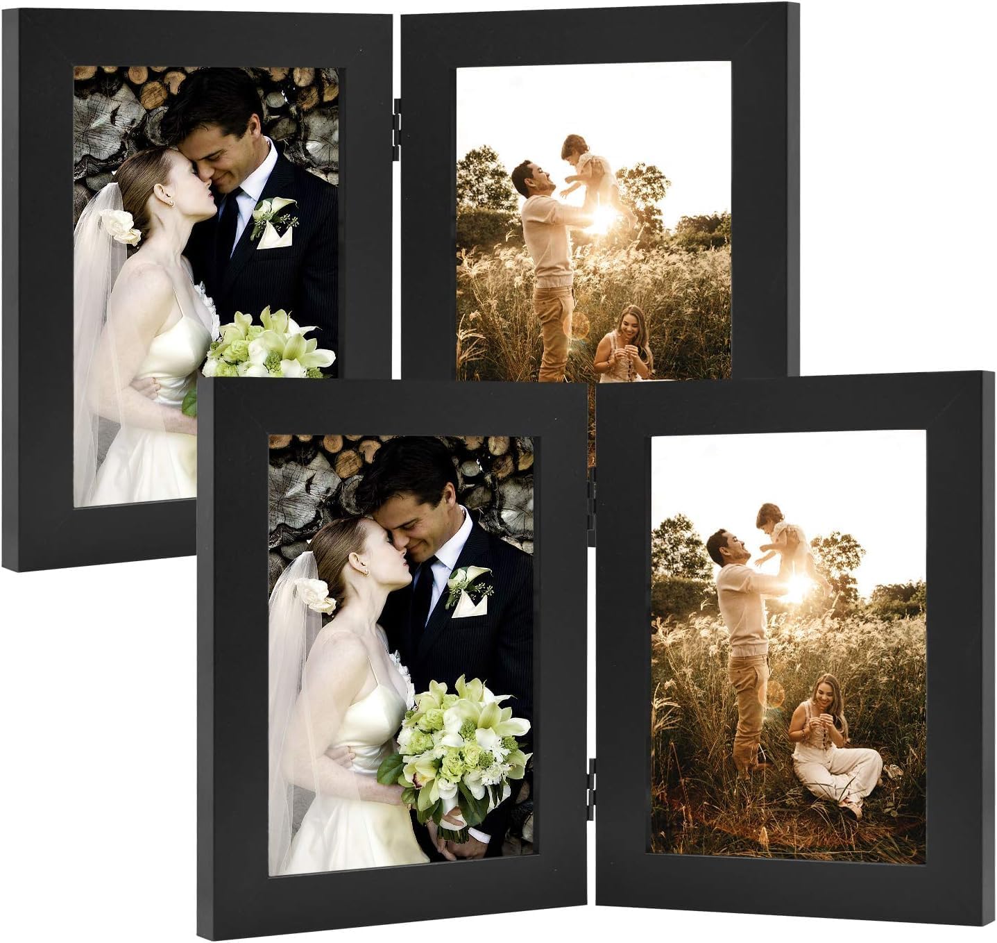 Golden State Art 5x7 Double Picture Frame, Special Vertical Hinged Photo Frame w...
