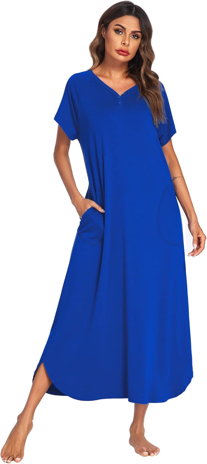 Ekouaer Long Nightgown, Special Women's Loungewear, Innovative Short Sleeve Slee...