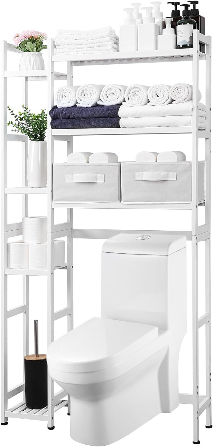 Homde Over The Toilet Storage with Basket and Drawer, Bamboo Bathroom Organizer...