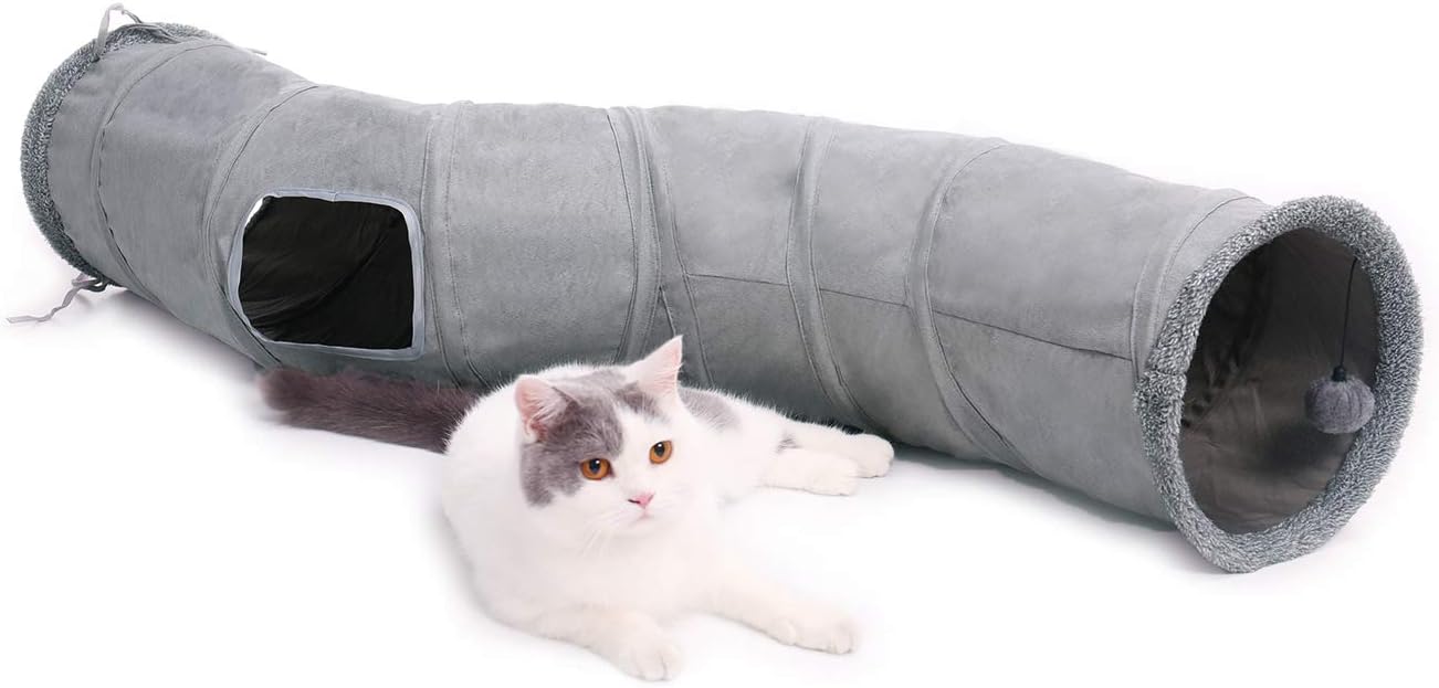 OHANA S Form Collapsible Cat Tunnel Toy in suede, Large cat tunnels for indoor c...