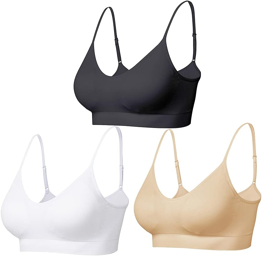 Comfyin Padded Bralette for Women Straps Sleep Bras Seamless Yoga Sport Bras 3 P...