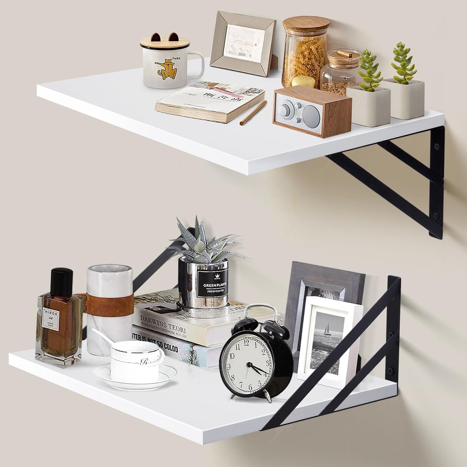 2 Pc Deep Floating Shelves, Special 12 Inch Deep Wall Mounted Hanging Shelves fo...