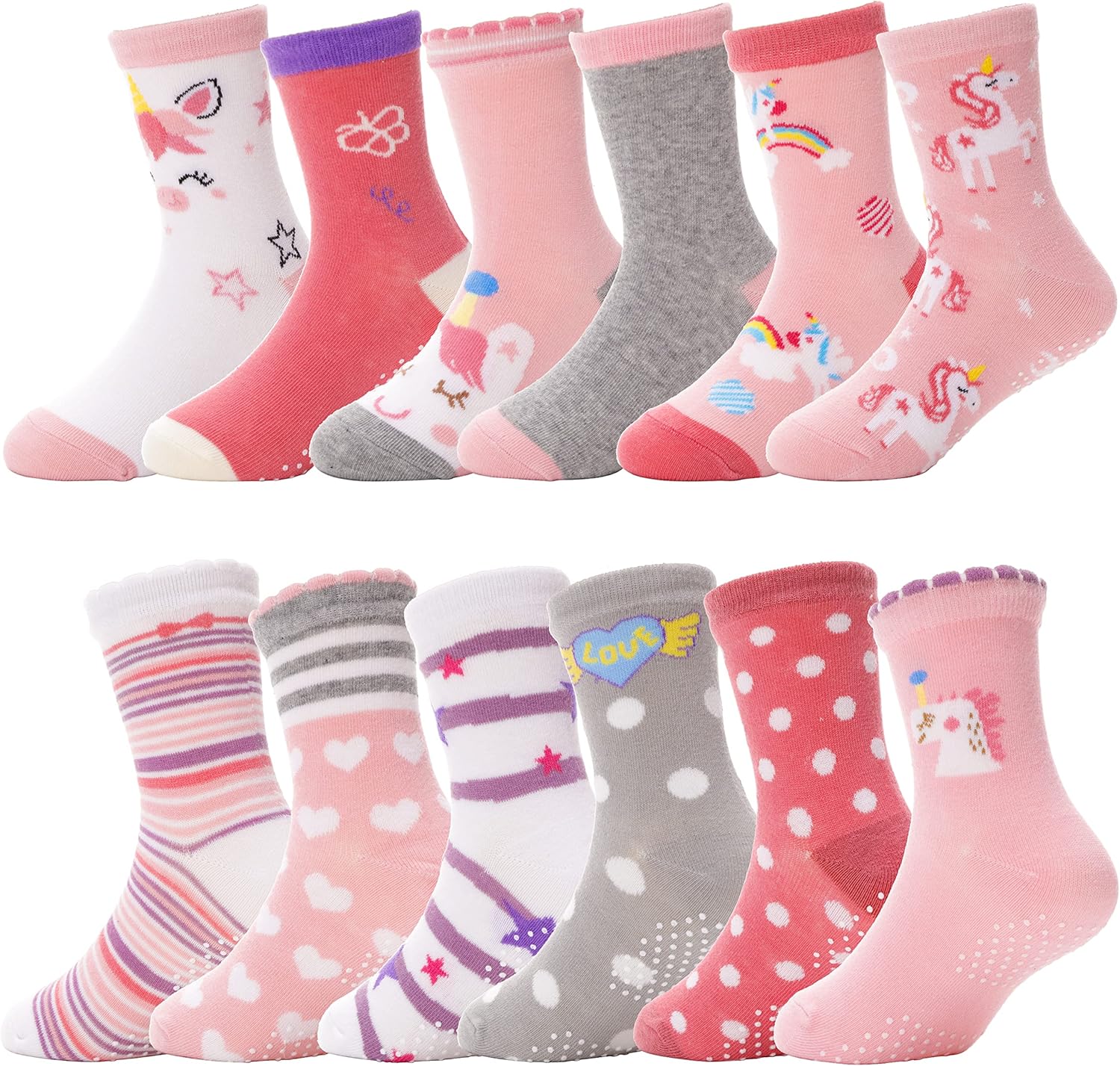 ANTSANG Baby Girls Toddlers Grips Socks, Special Non Slip/Anti Skid Unicorn Stri...