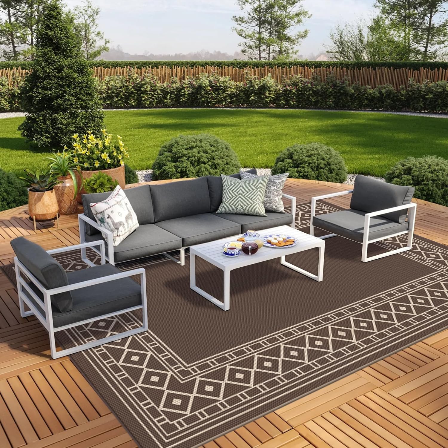 GENIMO Outdoor Rug Area Waterproof 10' x 14' for Patio, Foldable Reversible Plas...
