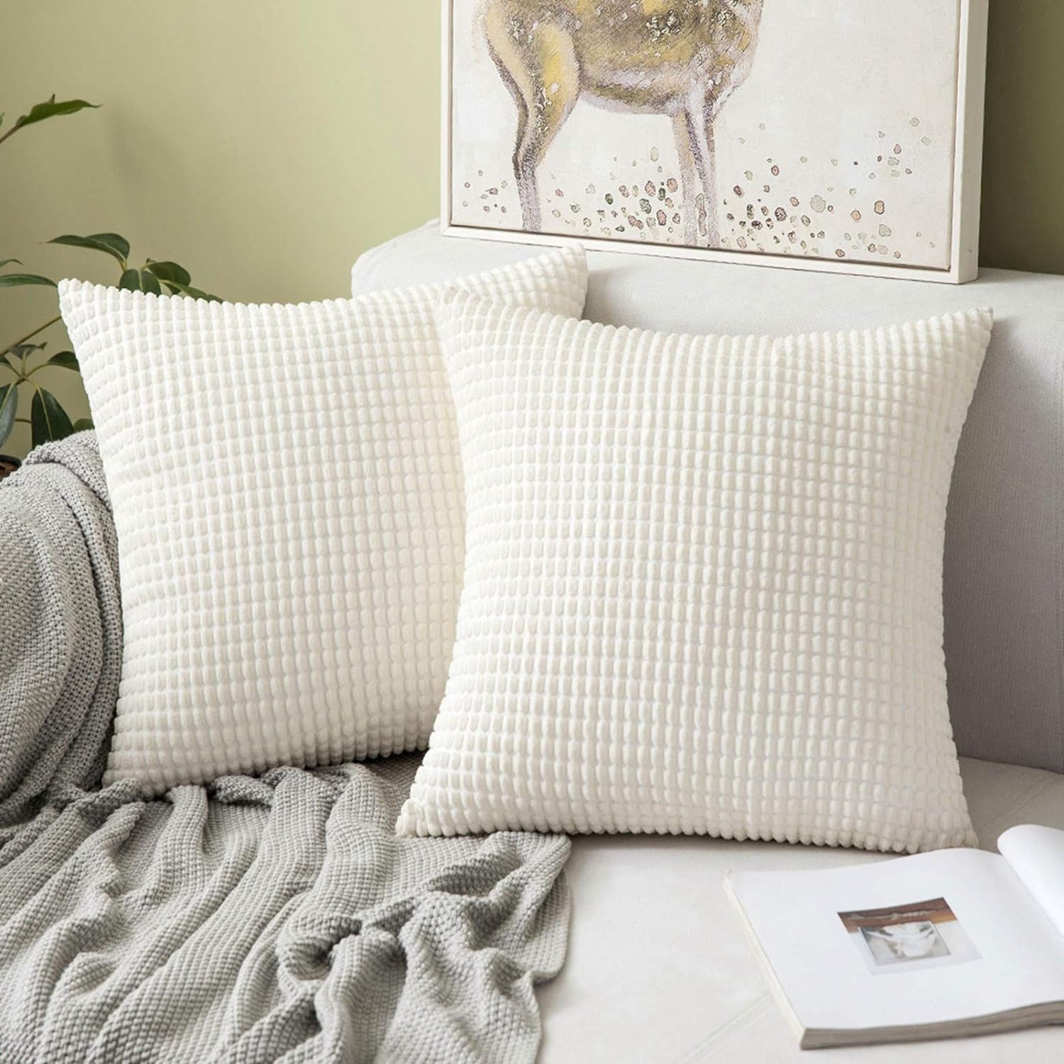 MIULEE Set of 2 Cushion Covers, Special Cushions Decorative Corduroy, Comfortabl...